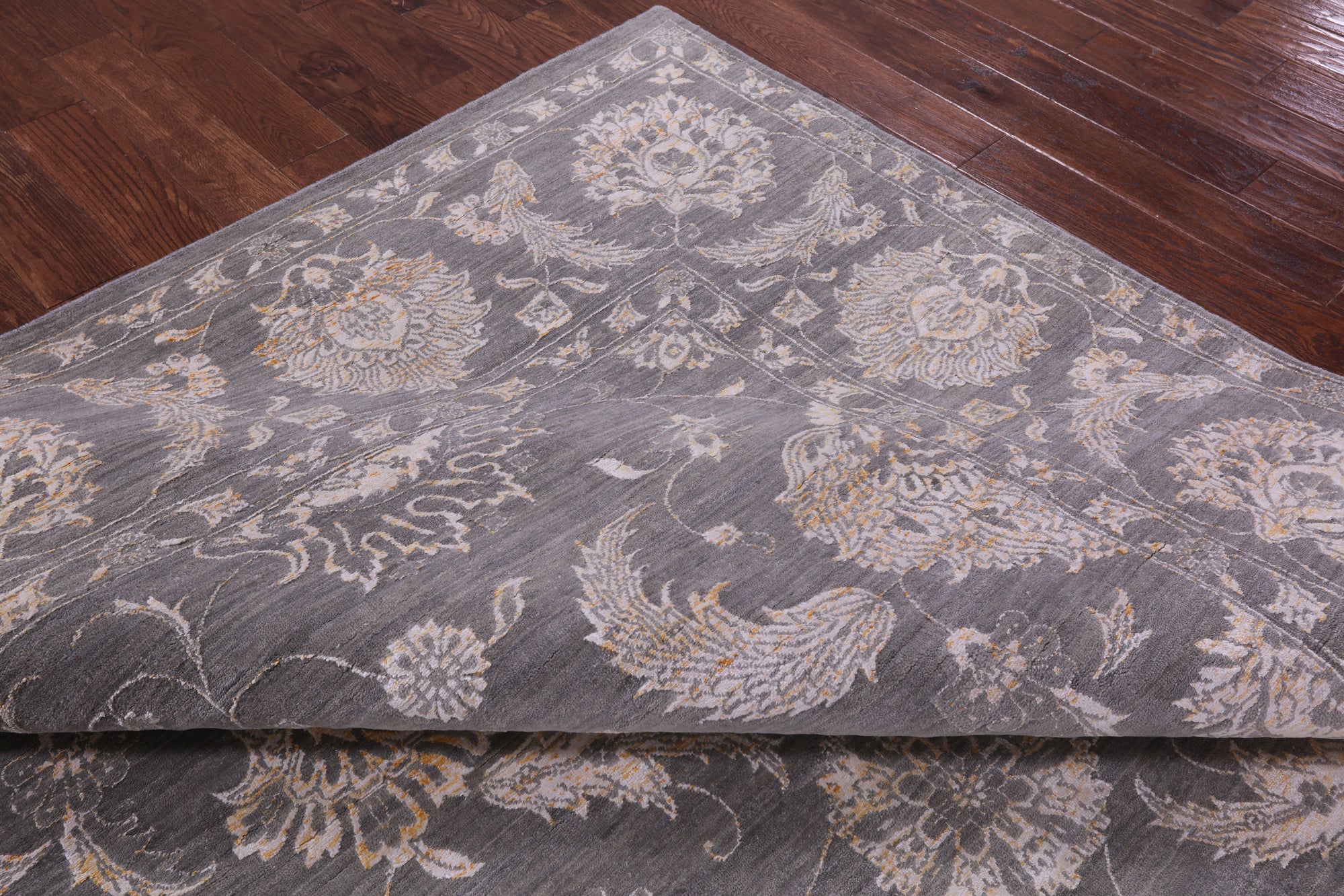 Grey Persian Tabriz Hand Knotted Wool & Silk Rug - 9' 1" X 12' 3" - Golden Nile