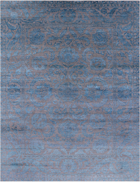 Grey Persian Tabriz Hand Knotted Wool & Silk Rug - 9' 1" X 12' 3" - Golden Nile