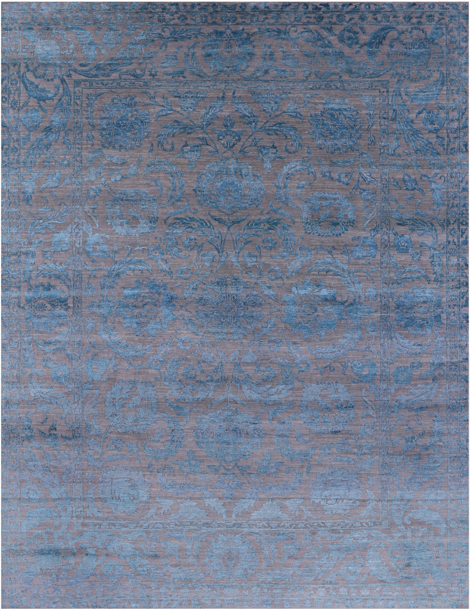 Grey Persian Tabriz Hand Knotted Wool & Silk Rug - 9' 1" X 12' 3" - Golden Nile