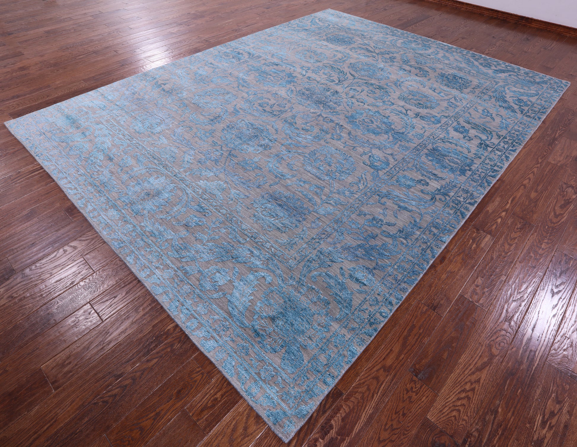 Grey Persian Tabriz Hand Knotted Wool & Silk Rug - 9' 1" X 12' 3" - Golden Nile