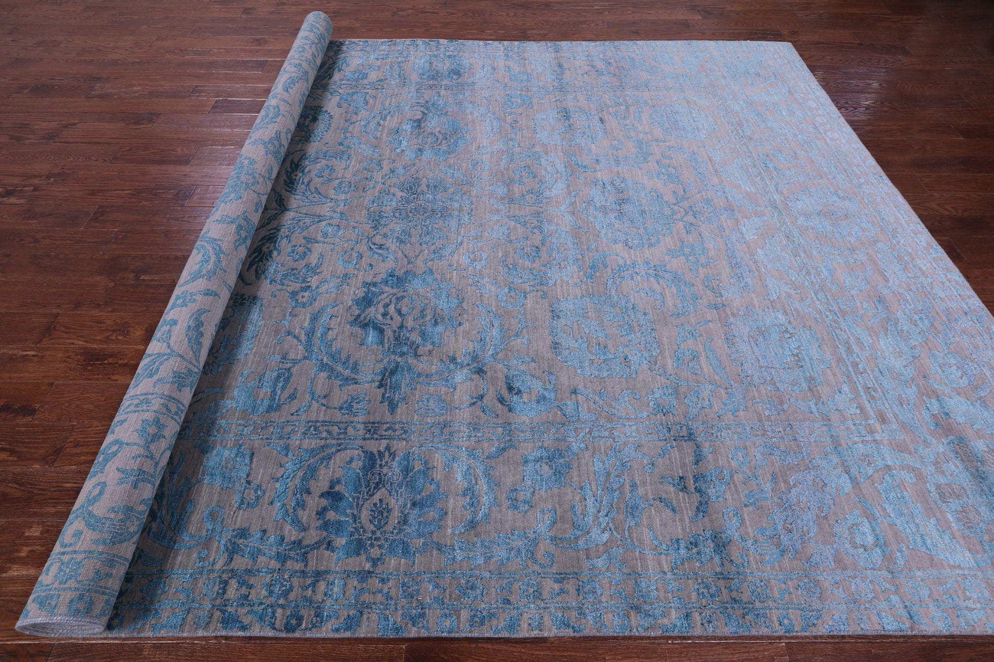 Grey Persian Tabriz Hand Knotted Wool & Silk Rug - 9' 1" X 12' 3" - Golden Nile