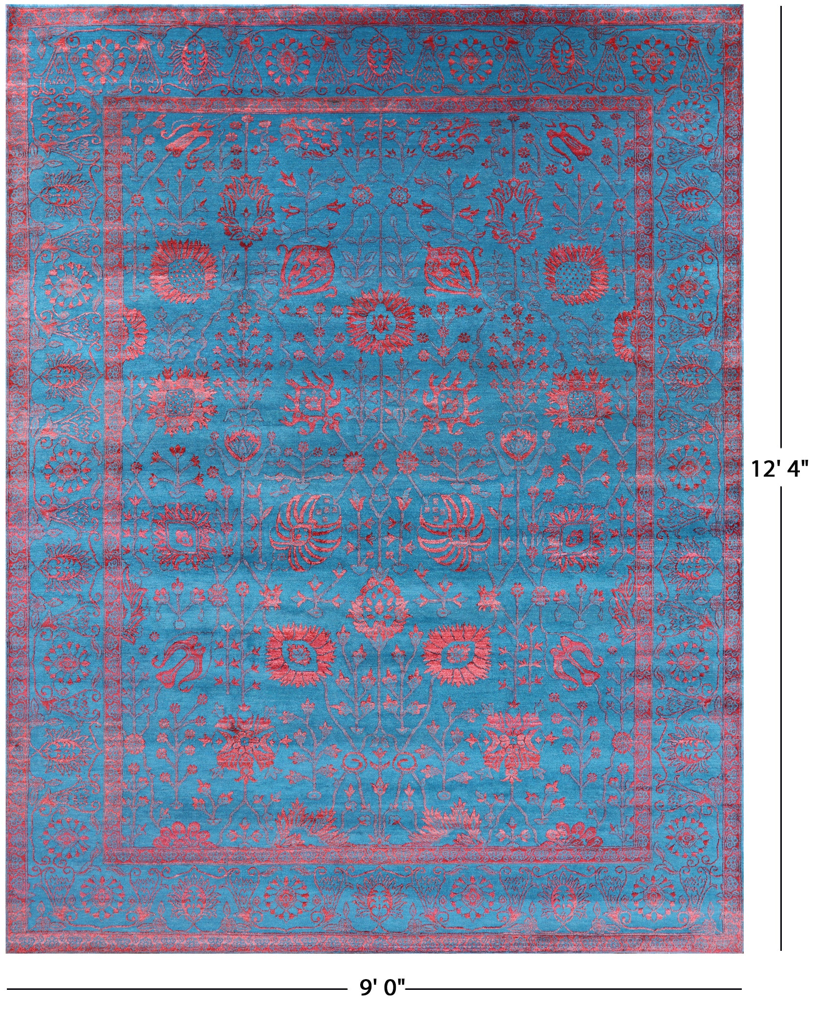 Blue Persian Tabriz Hand Knotted Wool & Silk Rug - 9' 0" X 12' 4" - Golden Nile