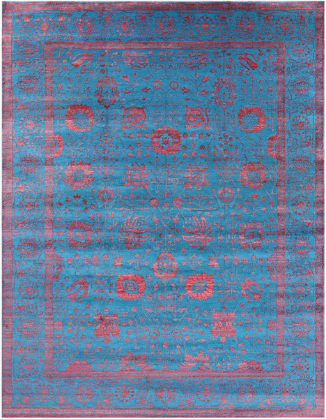 Blue Persian Tabriz Hand Knotted Wool & Silk Rug - 9' 0" X 12' 4" - Golden Nile