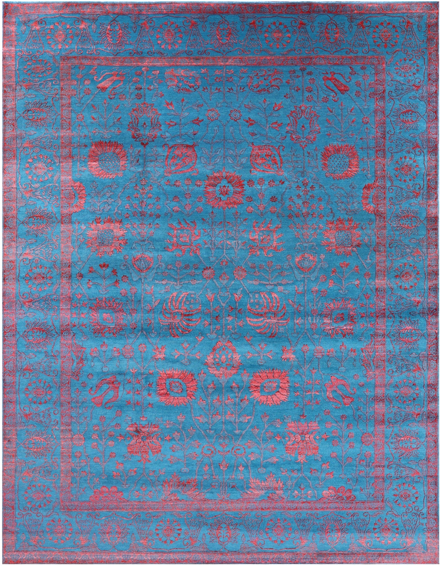 Blue Persian Tabriz Hand Knotted Wool & Silk Rug - 9' 0" X 12' 4" - Golden Nile