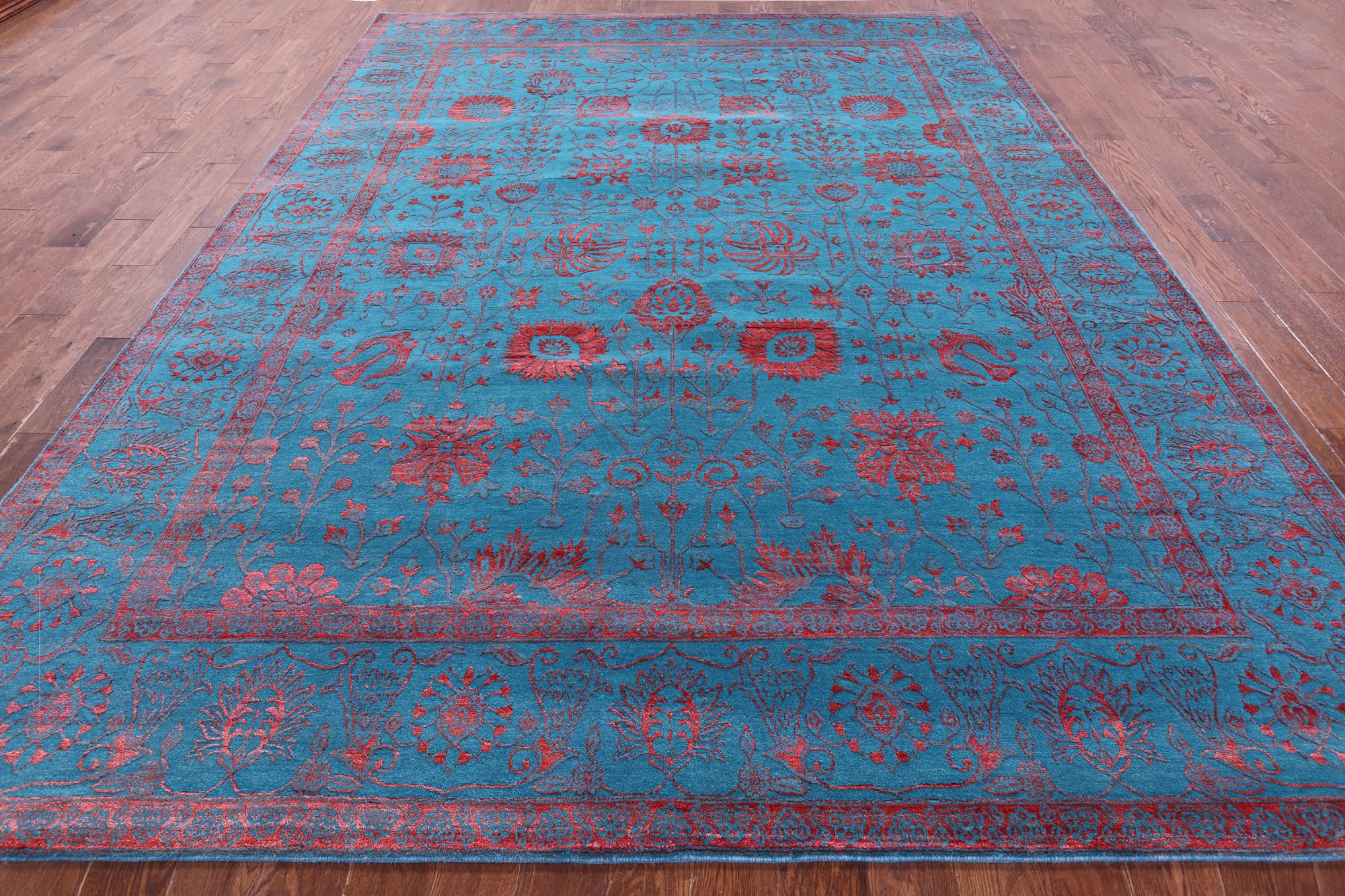 Blue Persian Tabriz Hand Knotted Wool & Silk Rug - 9' 0" X 12' 4" - Golden Nile