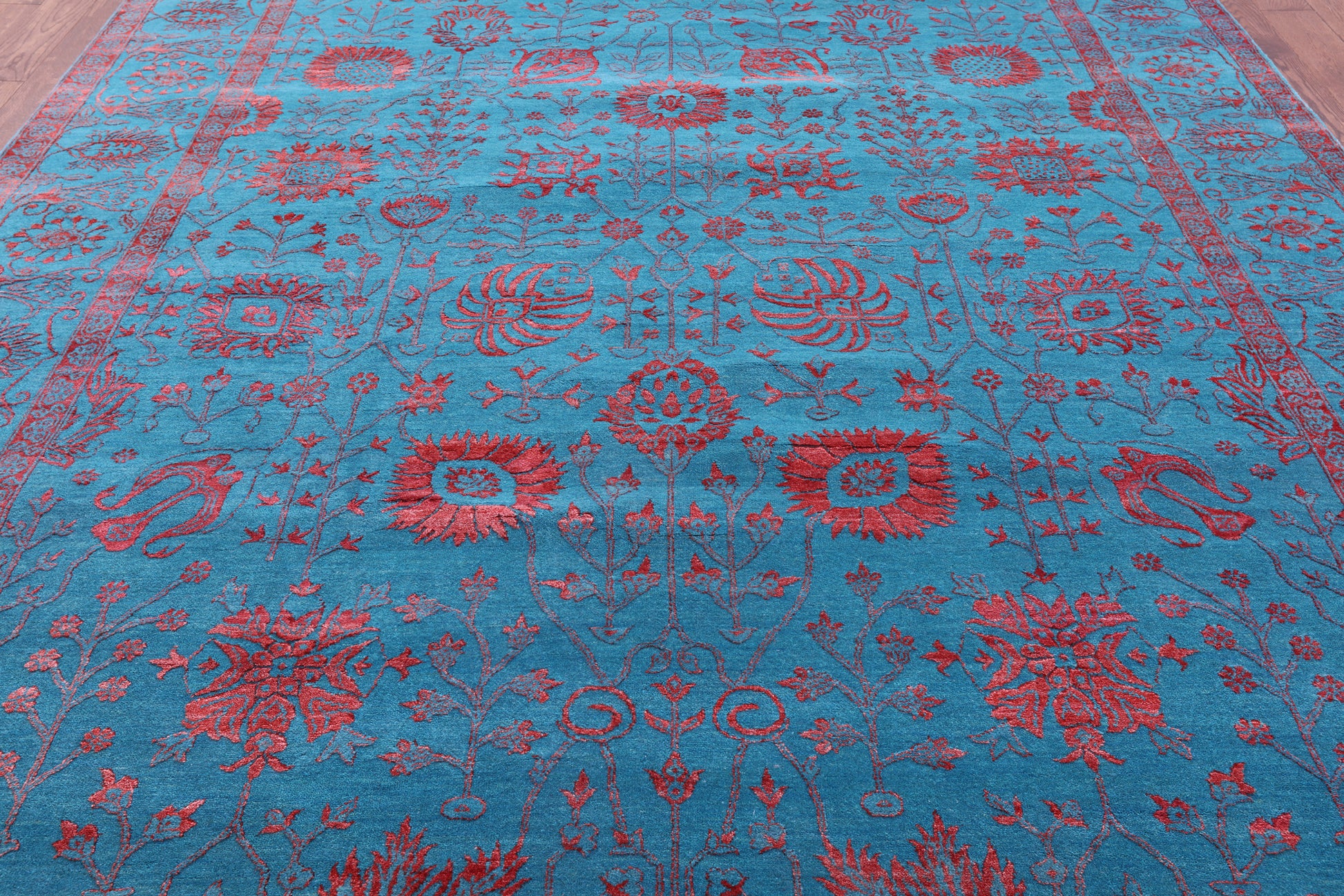 Blue Persian Tabriz Hand Knotted Wool & Silk Rug - 9' 0" X 12' 4" - Golden Nile