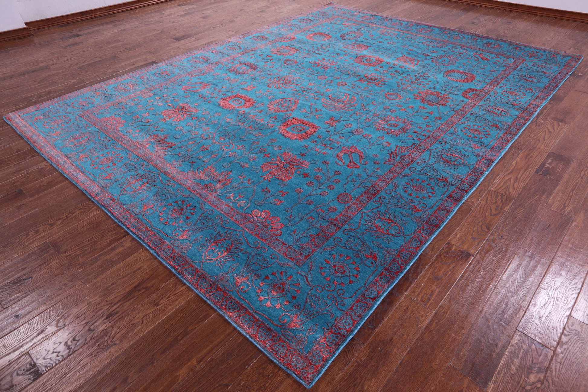 Blue Persian Tabriz Hand Knotted Wool & Silk Rug - 9' 0" X 12' 4" - Golden Nile