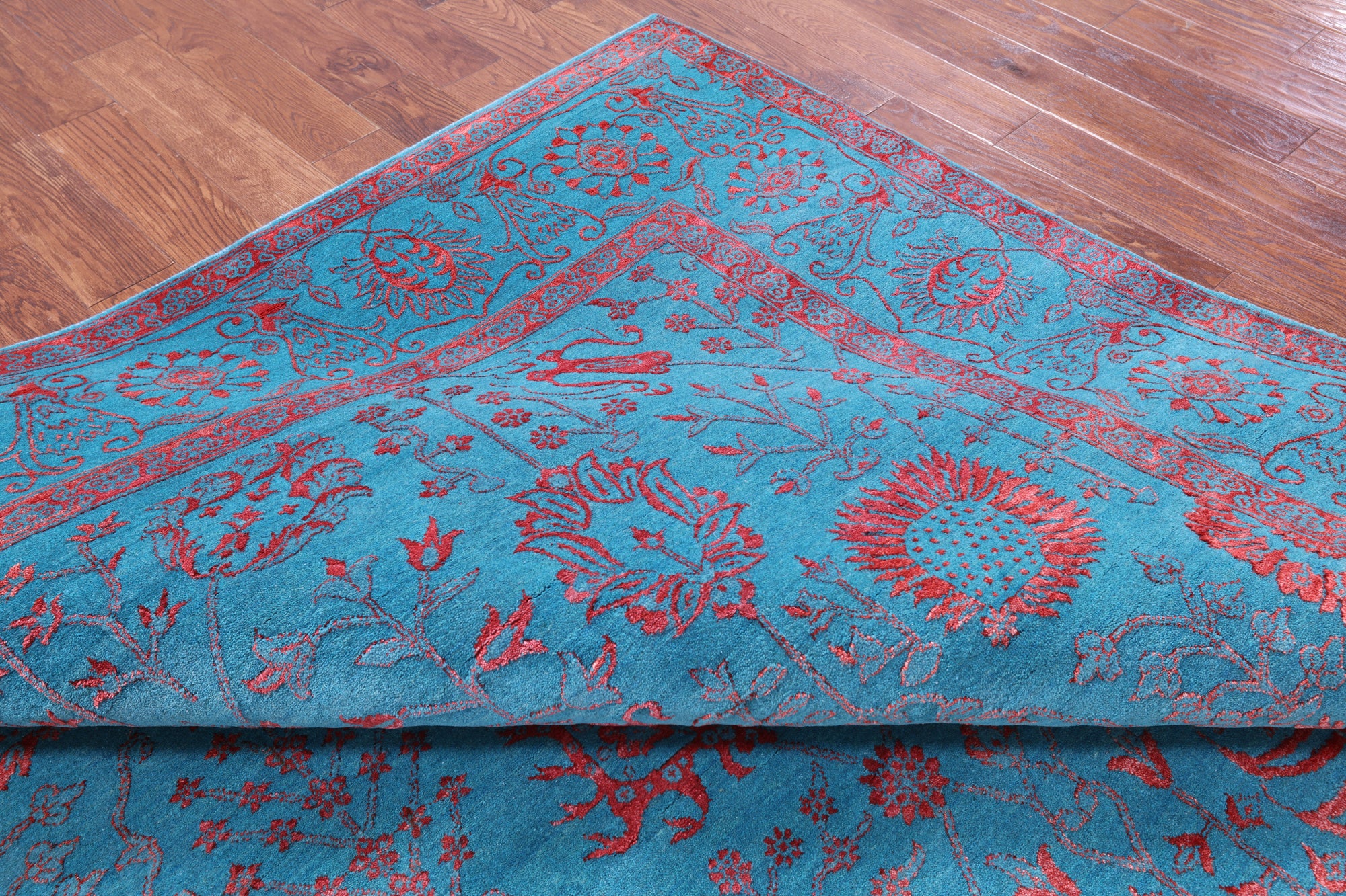 Blue Persian Tabriz Hand Knotted Wool & Silk Rug - 9' 0" X 12' 4" - Golden Nile