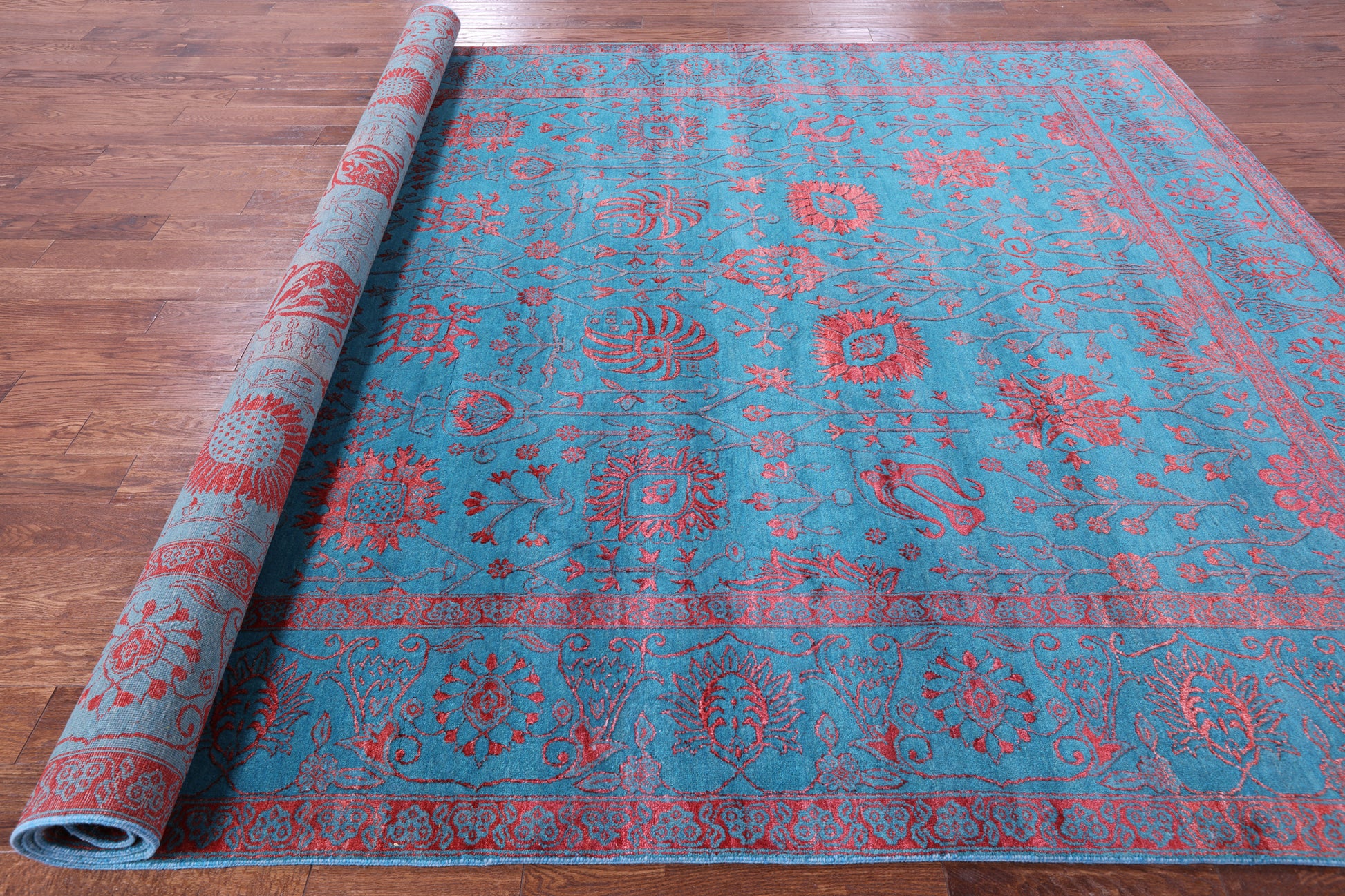 Blue Persian Tabriz Hand Knotted Wool & Silk Rug - 9' 0" X 12' 4" - Golden Nile
