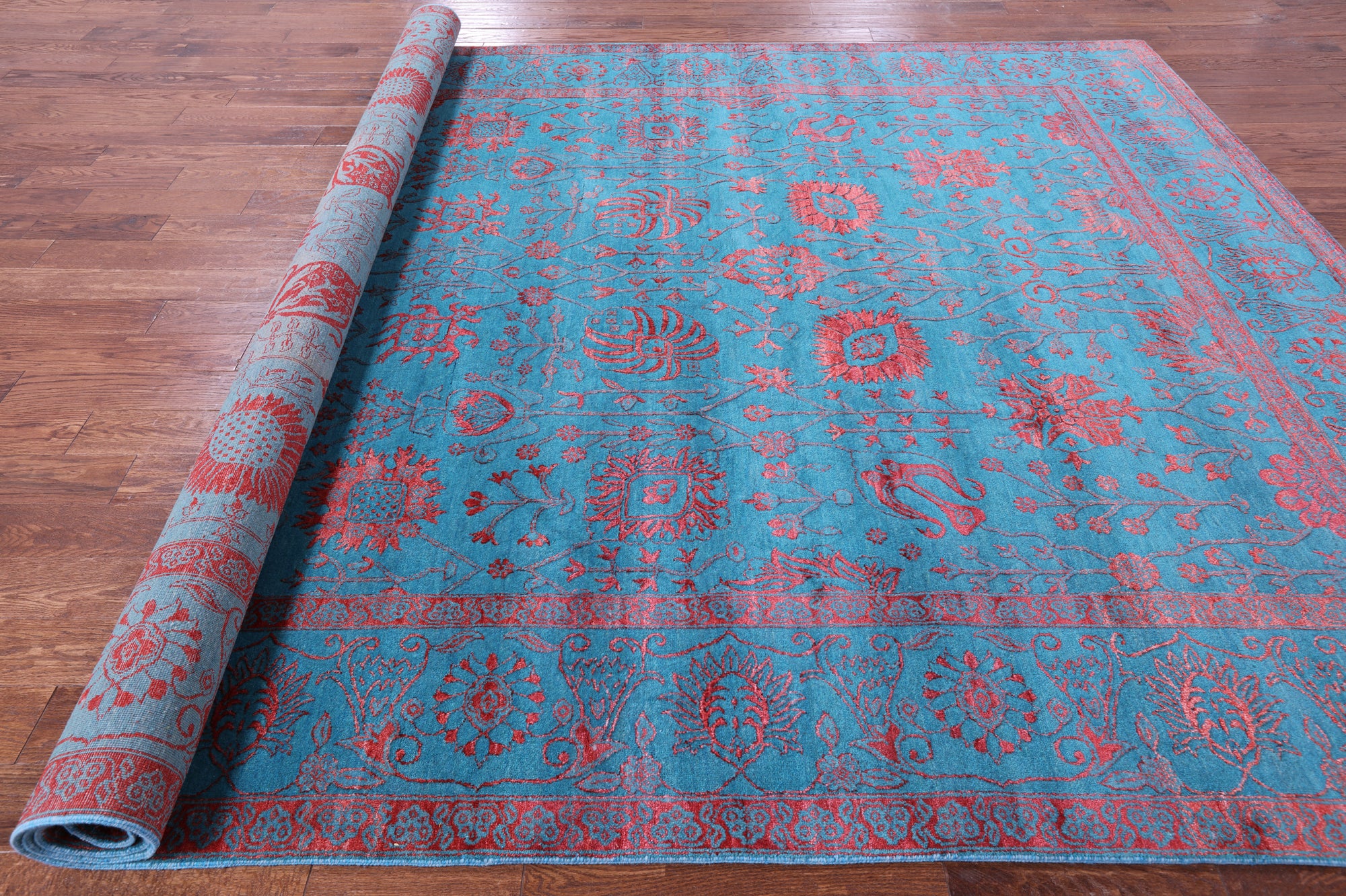 Blue Persian Tabriz Hand Knotted Wool & Silk Rug - 9' 0" X 12' 4" - Golden Nile