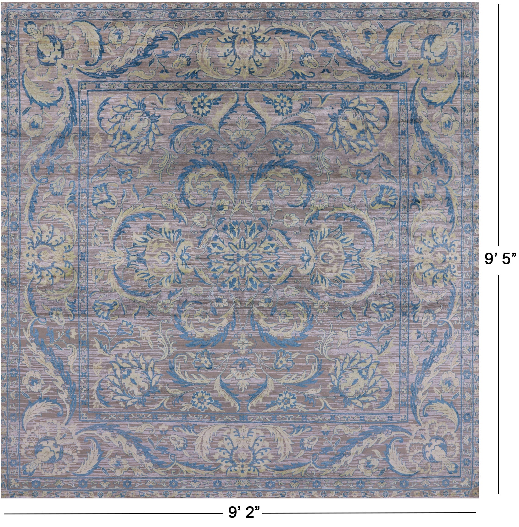Grey Square Persian Tabriz Hand Knotted Wool Rug - 9' 2" X 9' 5" - Golden Nile