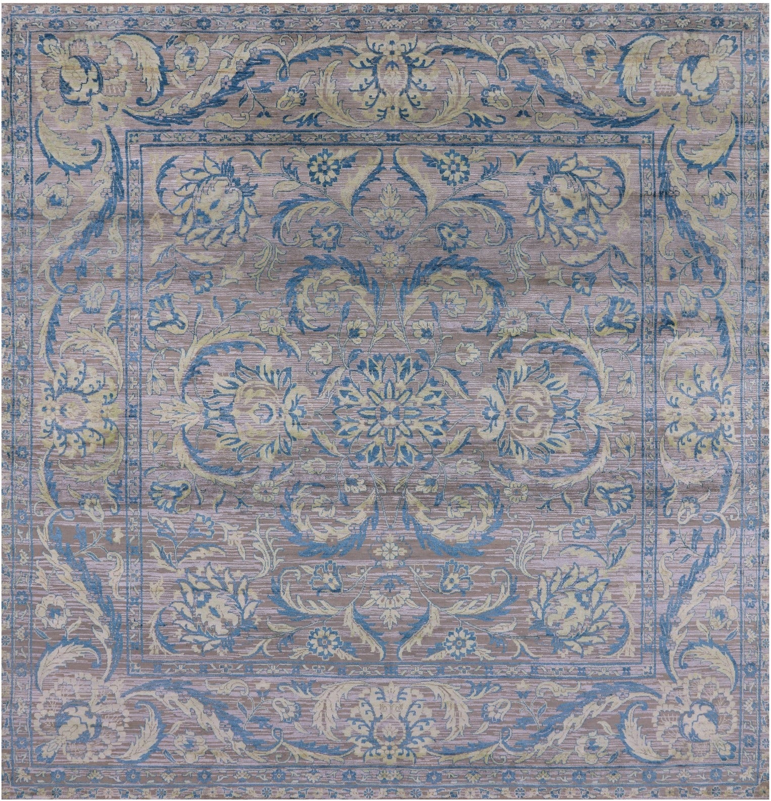 Grey Square Persian Tabriz Hand Knotted Wool Rug - 9' 2" X 9' 5" - Golden Nile