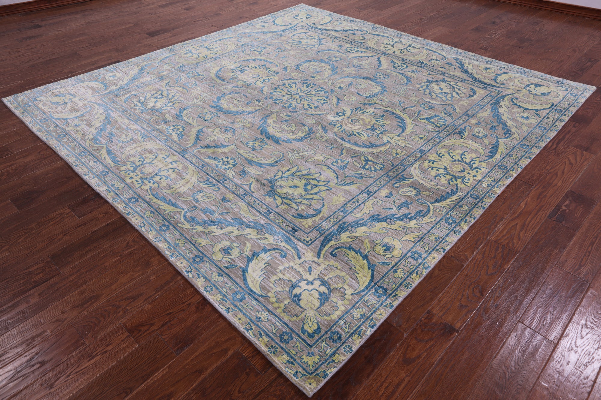 Grey Square Persian Tabriz Hand Knotted Wool Rug - 9' 2" X 9' 5" - Golden Nile