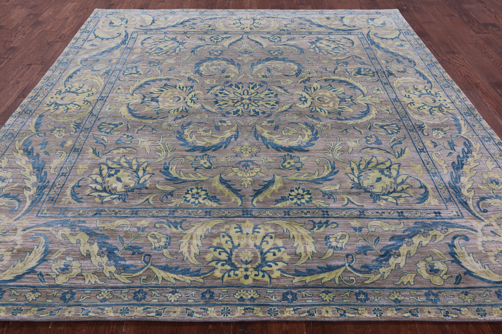 Grey Square Persian Tabriz Hand Knotted Wool Rug - 9' 2" X 9' 5" - Golden Nile