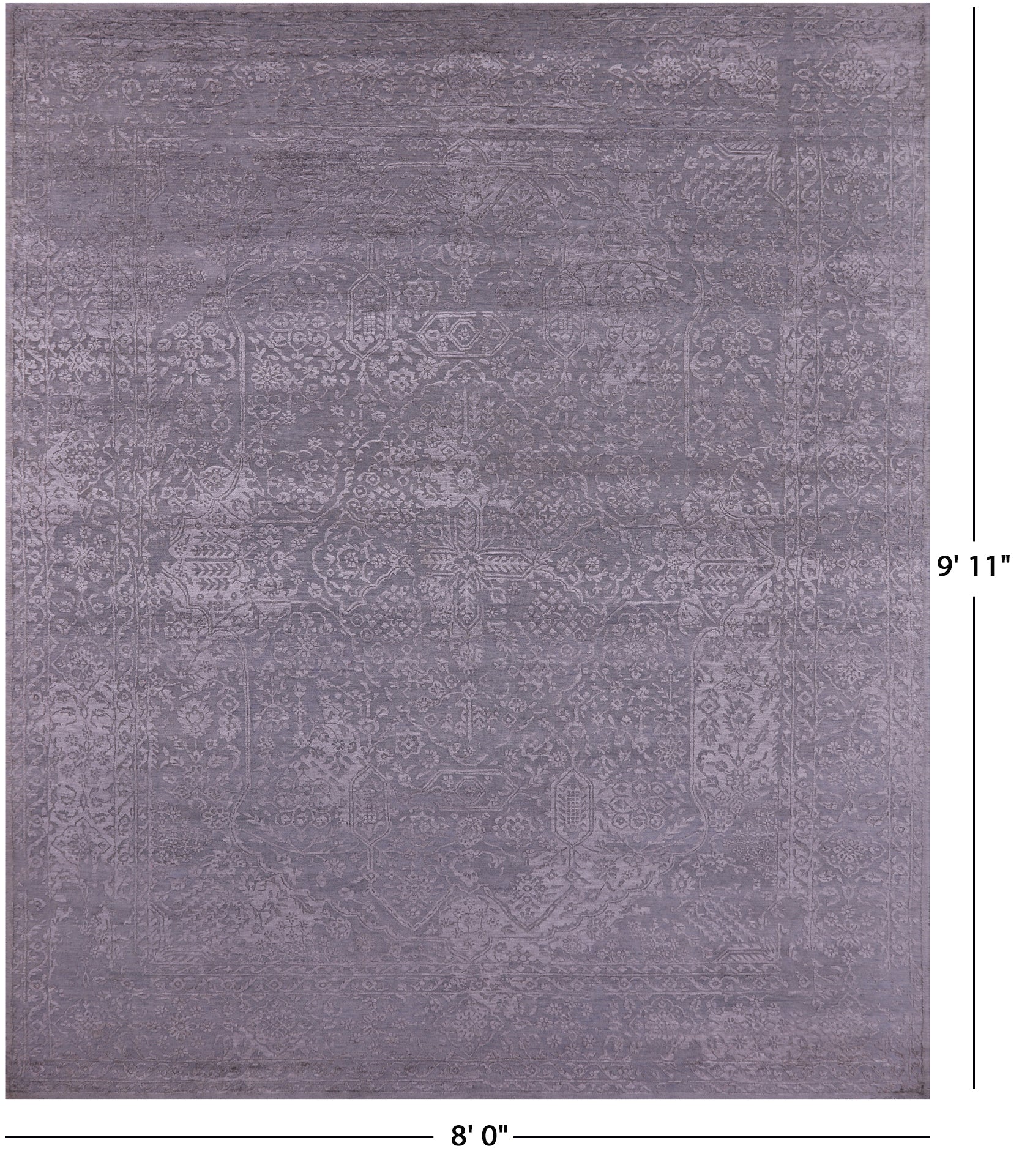 Grey Persian Tabriz Hand Knotted Wool & Silk Rug - 8' 0" X 9' 11" - Golden Nile