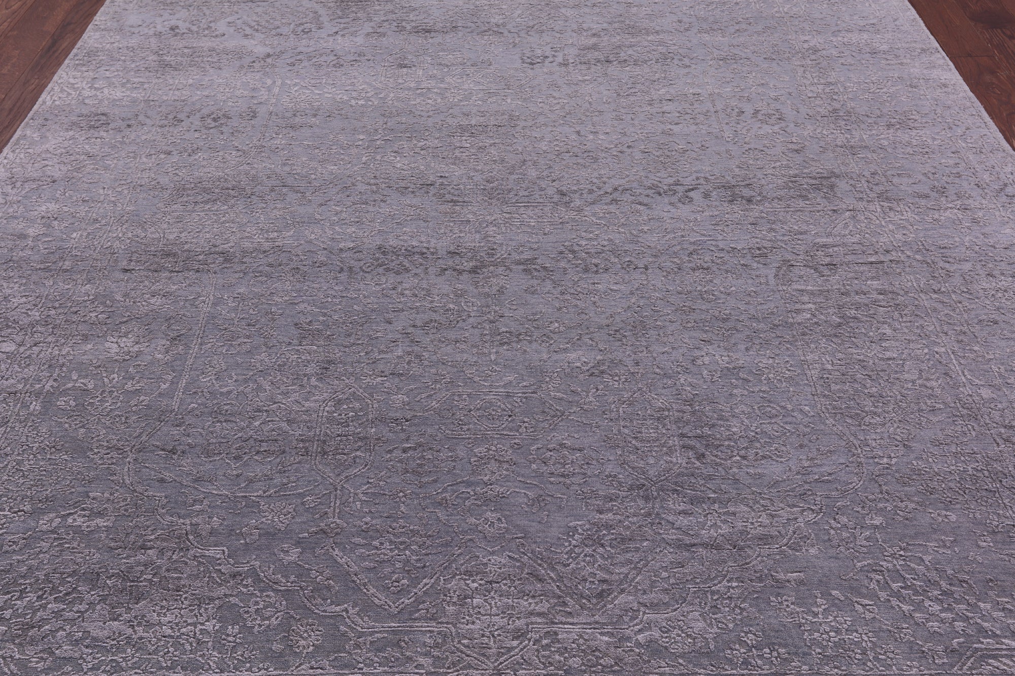 Grey Persian Tabriz Hand Knotted Wool & Silk Rug - 8' 0" X 9' 11" - Golden Nile