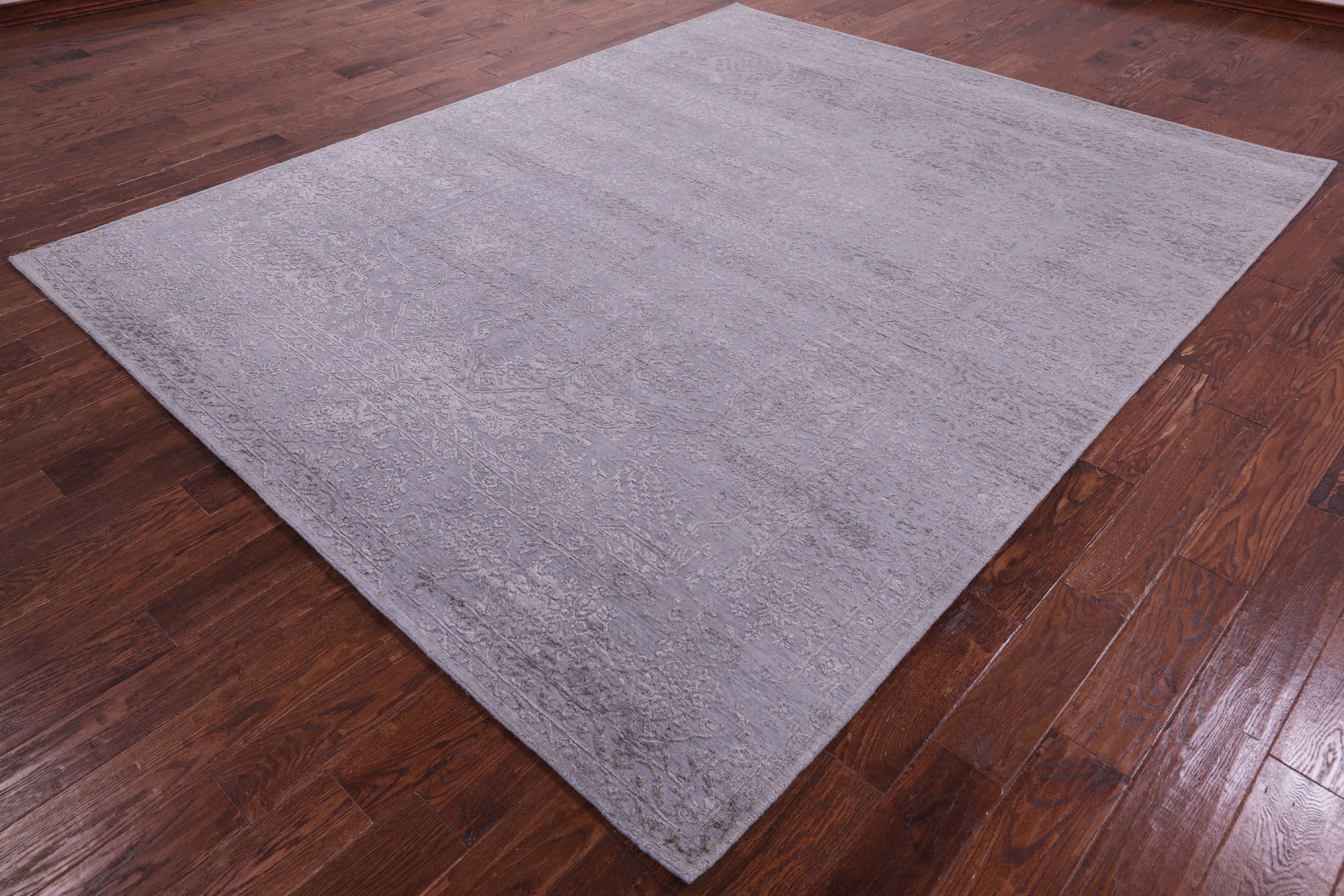 Grey Persian Tabriz Hand Knotted Wool & Silk Rug - 8' 0" X 9' 11" - Golden Nile