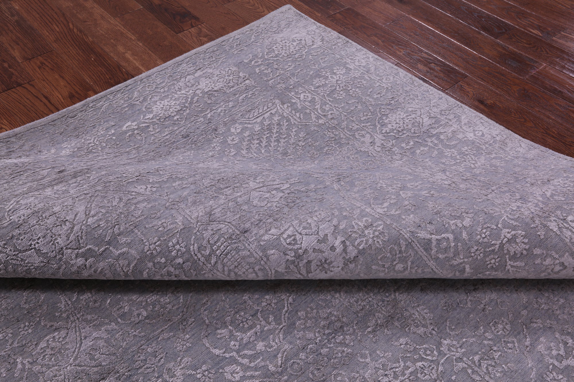 Grey Persian Tabriz Hand Knotted Wool & Silk Rug - 8' 0" X 9' 11" - Golden Nile