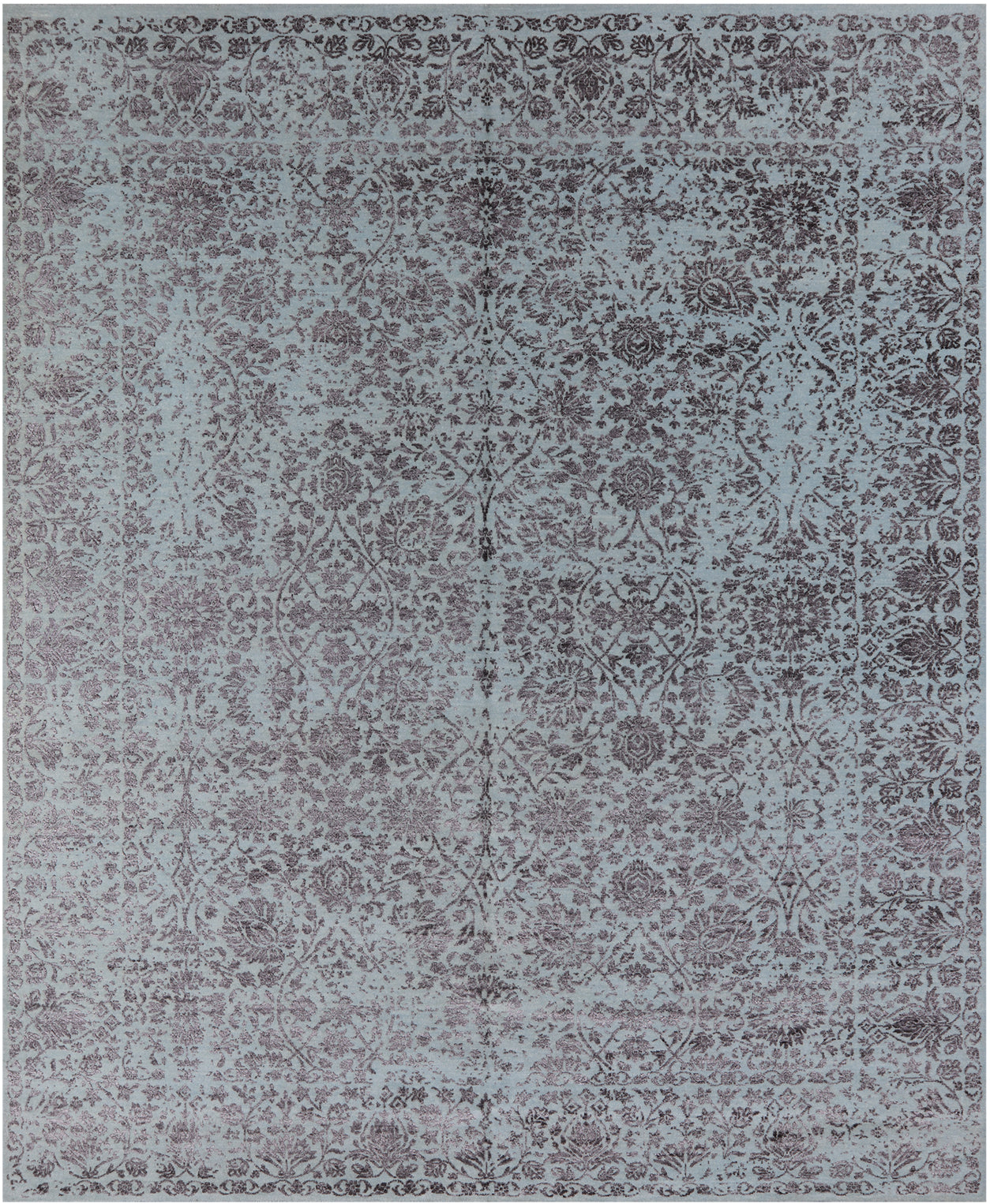 Grey Persian Tabriz Hand Knotted Wool & Silk Rug - 8' 0" X 9' 11"