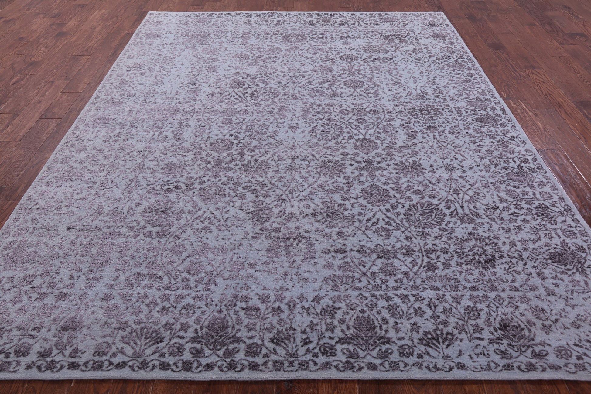 Grey Persian Tabriz Hand Knotted Wool & Silk Rug - 8' 0" X 9' 11" - Golden Nile