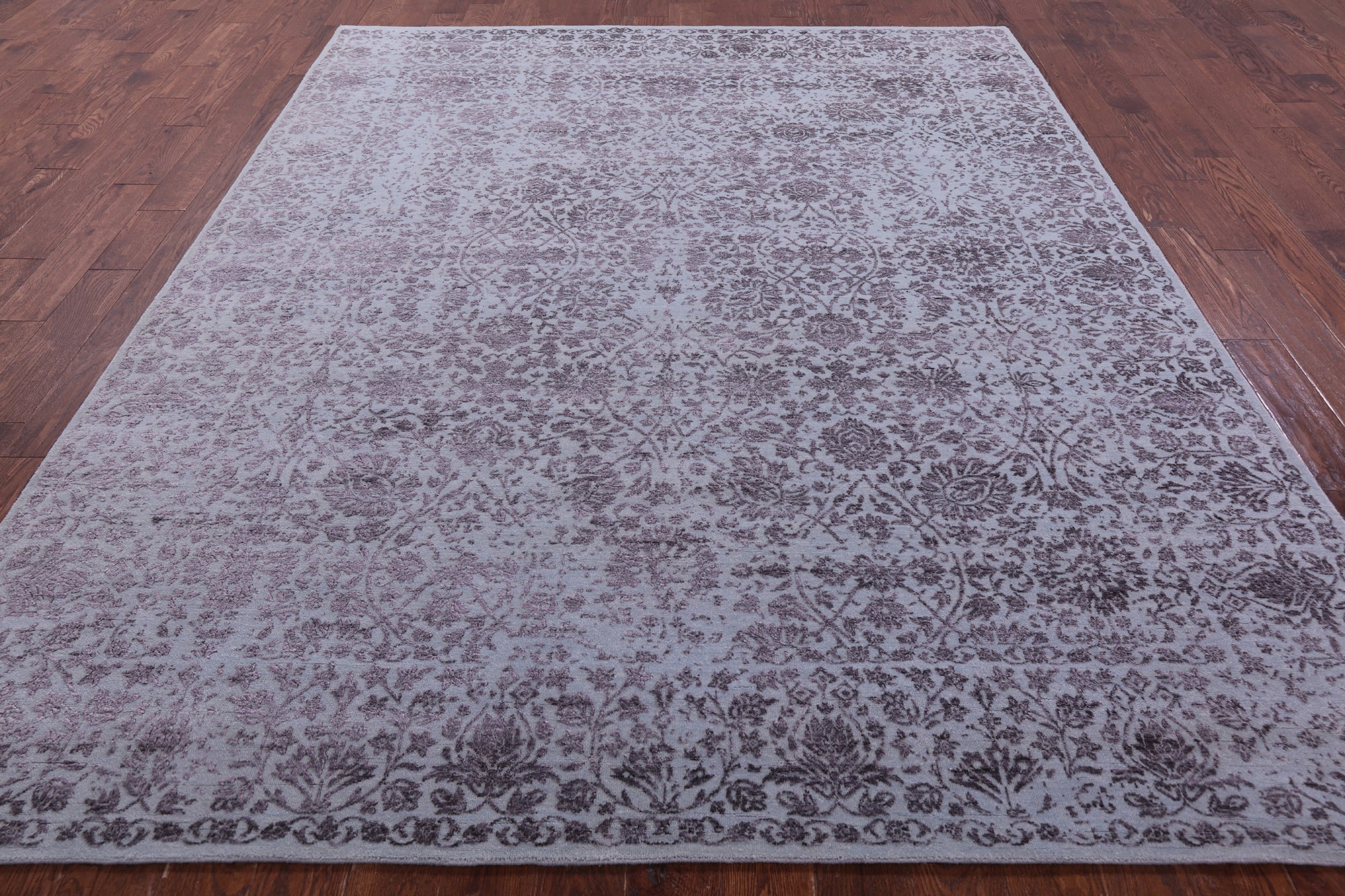 Grey Persian Tabriz Hand Knotted Wool & Silk Rug - 8' 0" X 9' 11" - Golden Nile