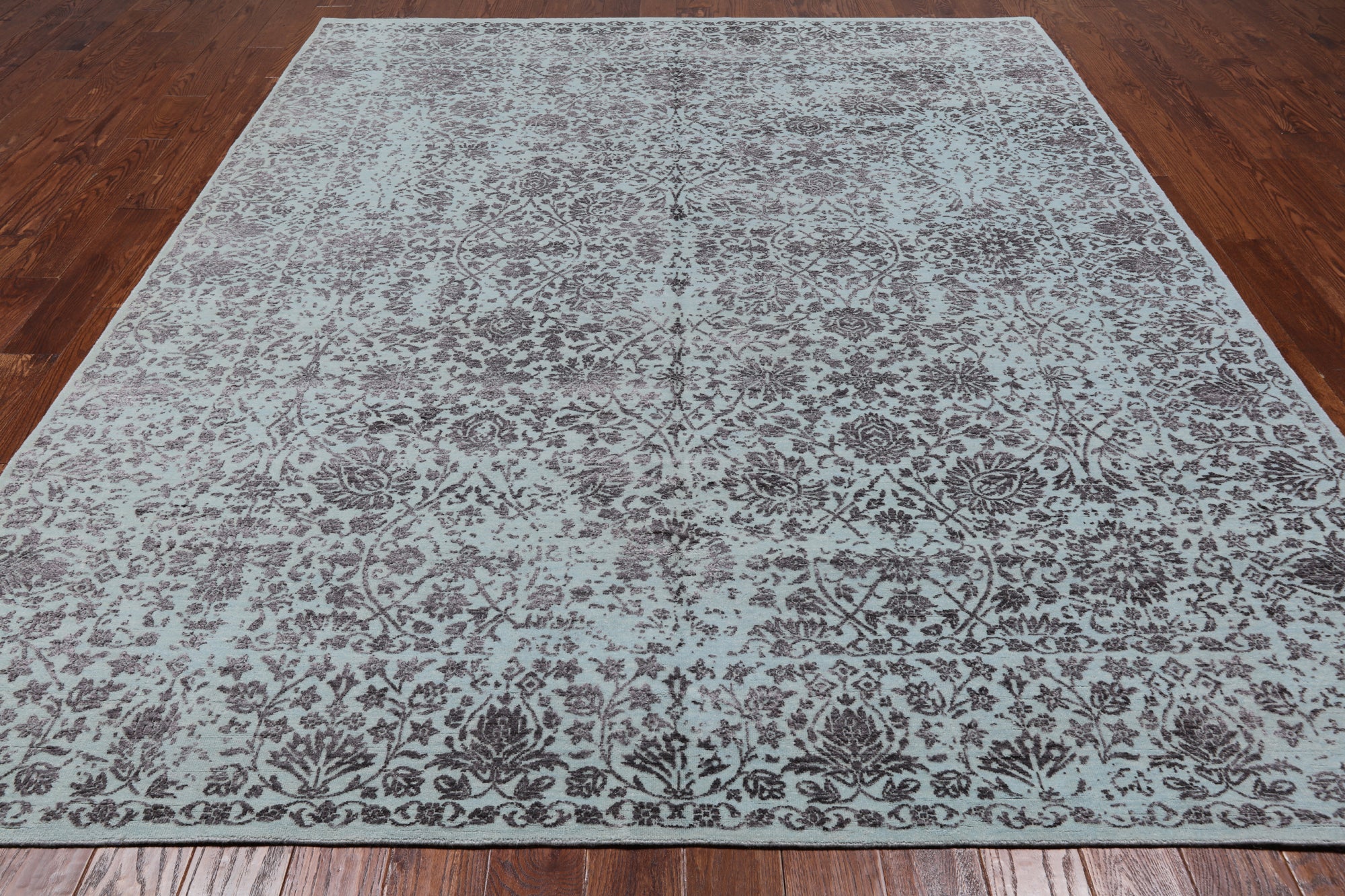 Grey Persian Tabriz Hand Knotted Wool & Silk Rug - 8' 0" X 9' 11"