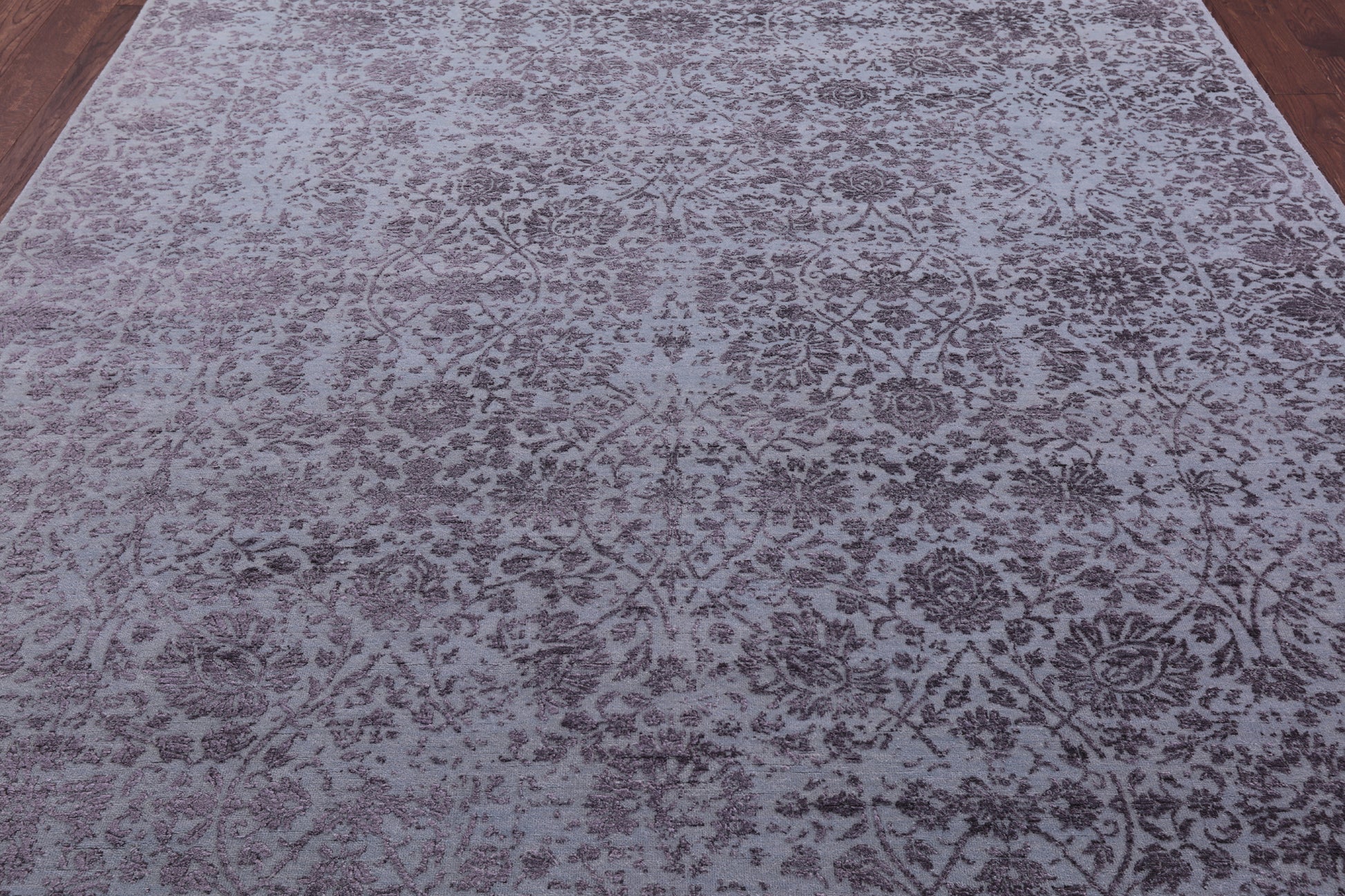 Grey Persian Tabriz Hand Knotted Wool & Silk Rug - 8' 0" X 9' 11" - Golden Nile