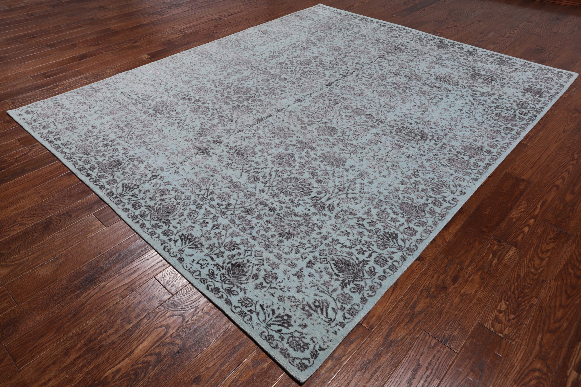 Grey Persian Tabriz Hand Knotted Wool & Silk Rug - 8' 0" X 9' 11"
