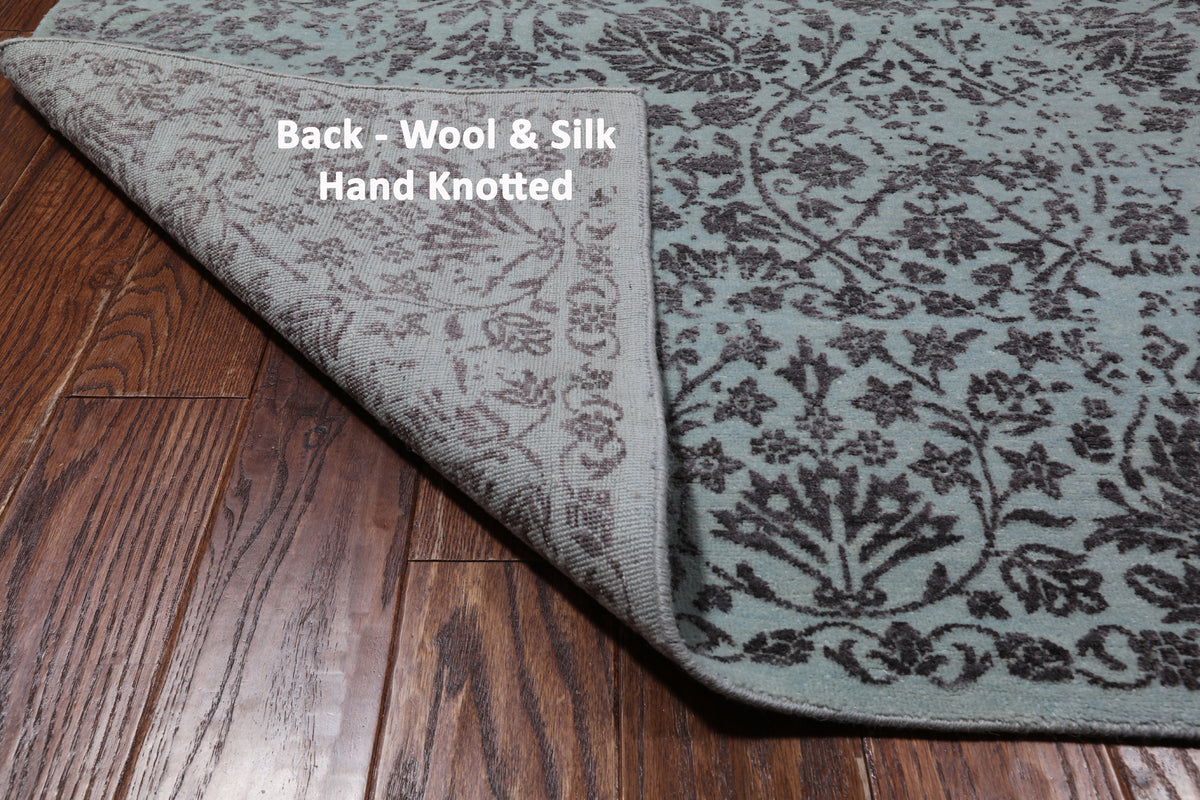 Grey Persian Tabriz Hand Knotted Wool & Silk Rug - 8' 0" X 9' 11"