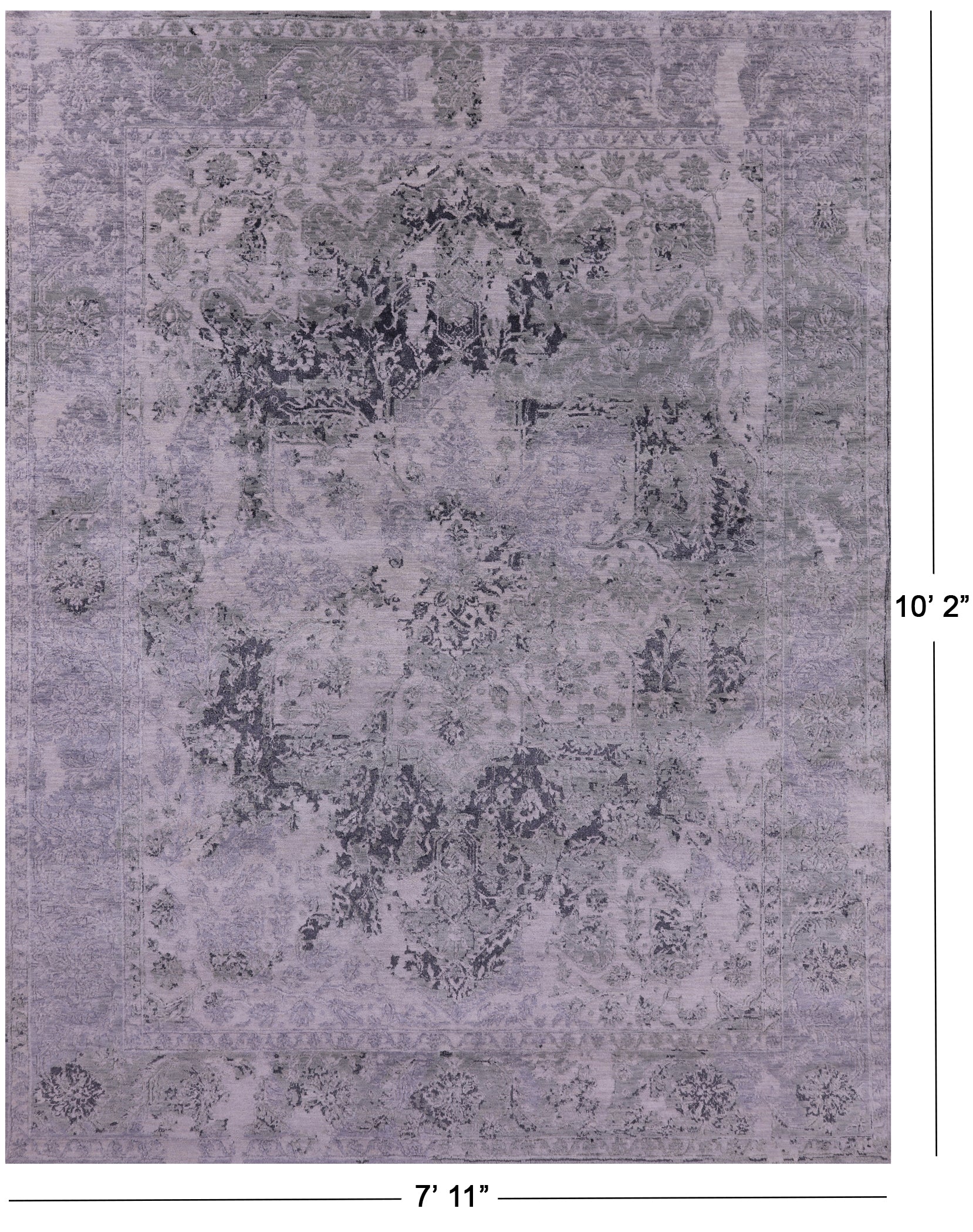Grey Persian Fine Serapi Hand Knotted Wool & Silk Rug - 7' 11" X 10' 2" - Golden Nile