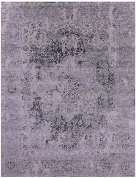 Grey Persian Fine Serapi Hand Knotted Wool & Silk Rug - 7' 11" X 10' 2" - Golden Nile
