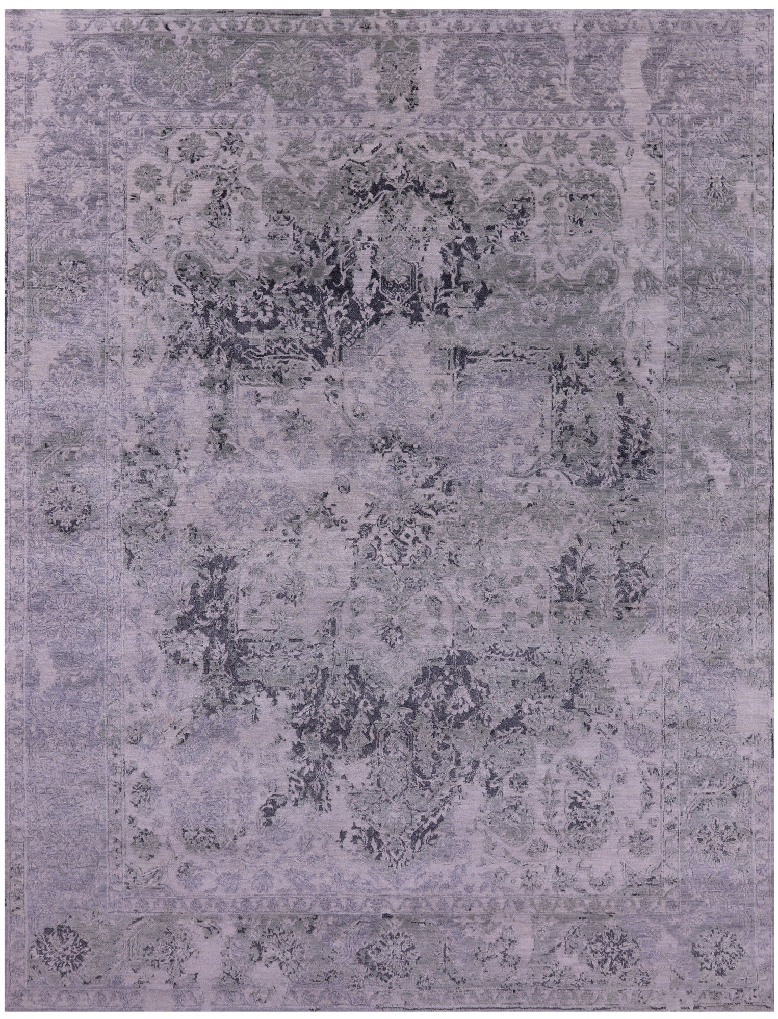 Grey Persian Fine Serapi Hand Knotted Wool & Silk Rug - 7' 11" X 10' 2" - Golden Nile
