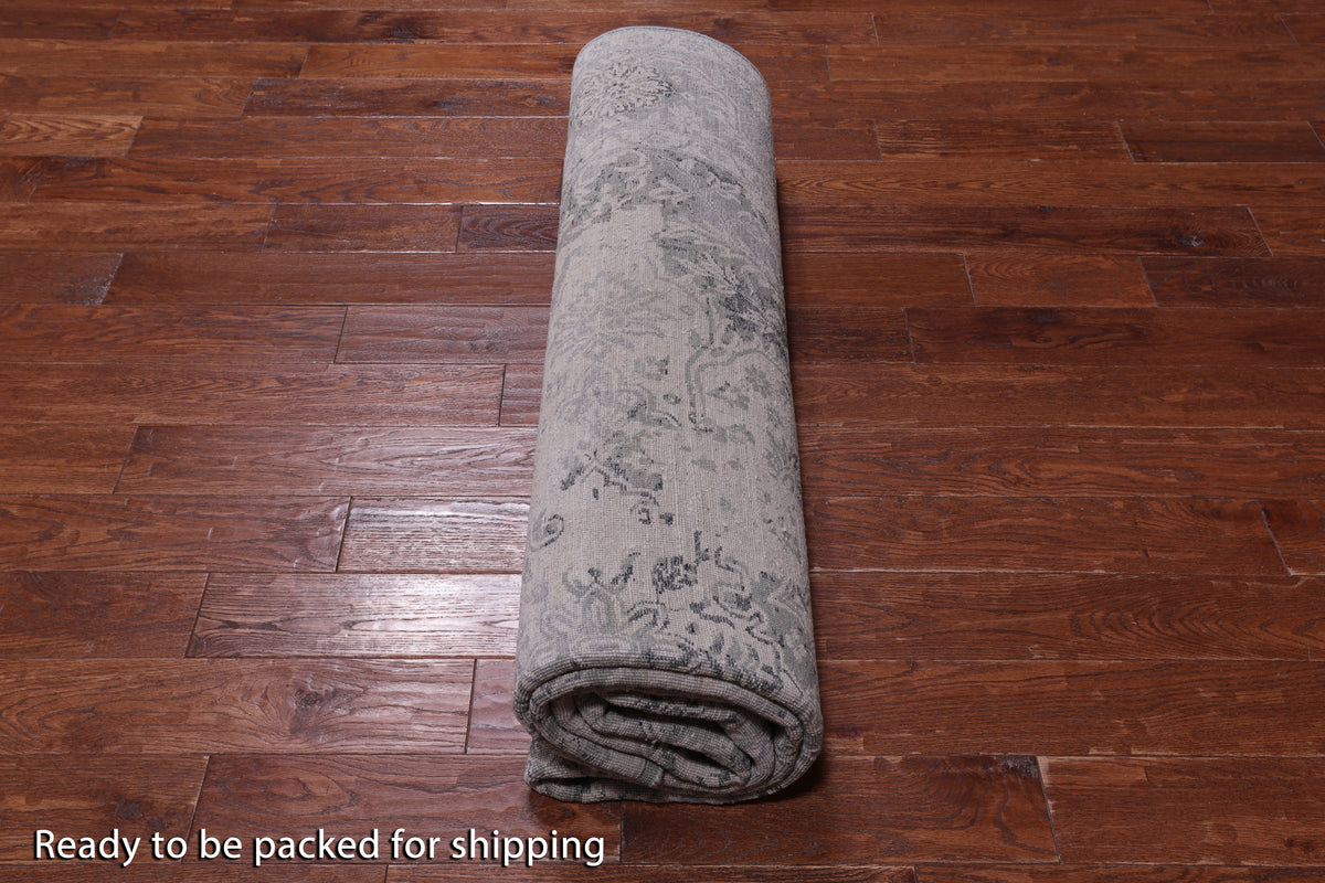 Grey Persian Fine Serapi Hand Knotted Wool & Silk Rug - 7' 11" X 10' 2"