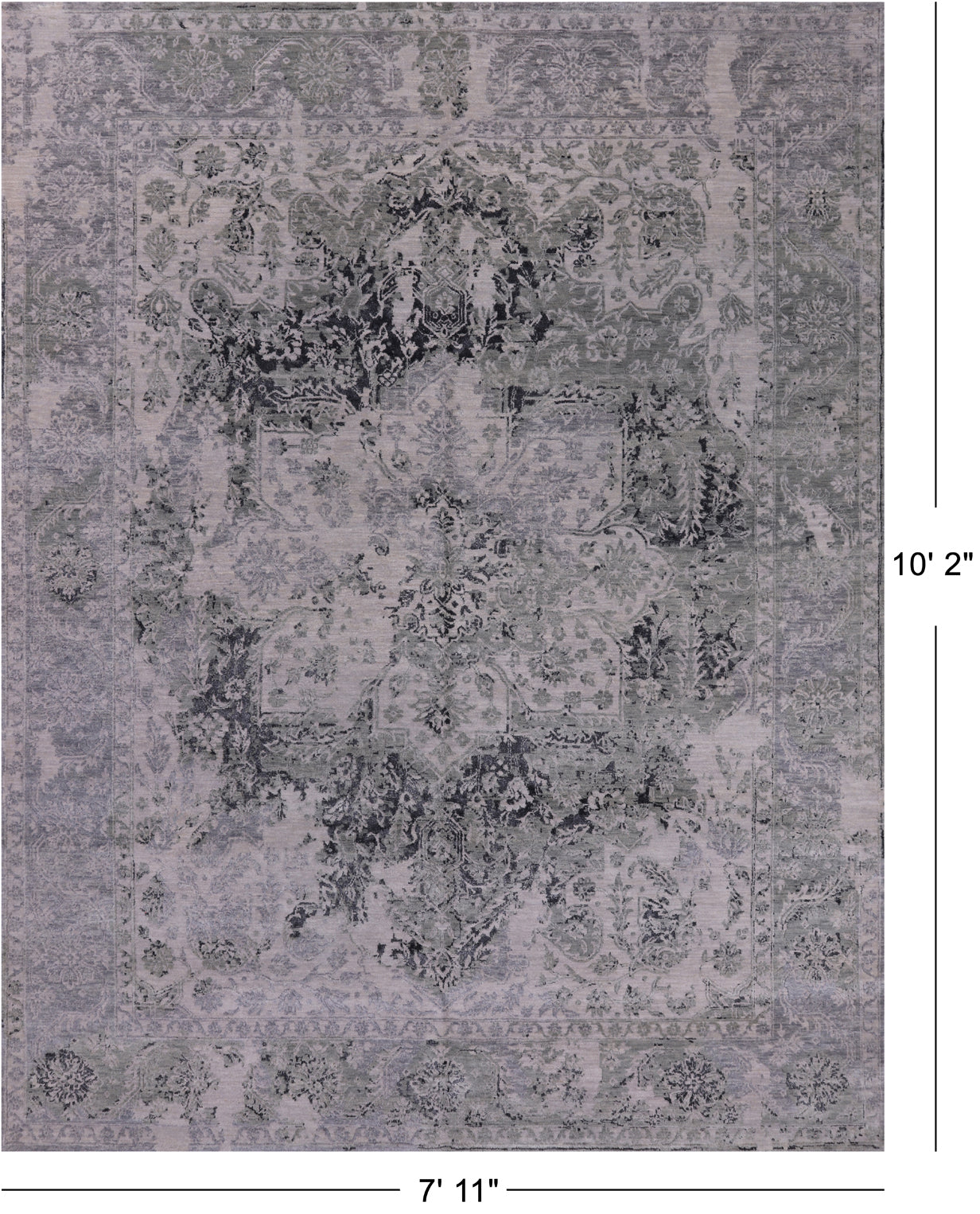 Grey Persian Fine Serapi Hand Knotted Wool & Silk Rug - 7' 11" X 10' 2"