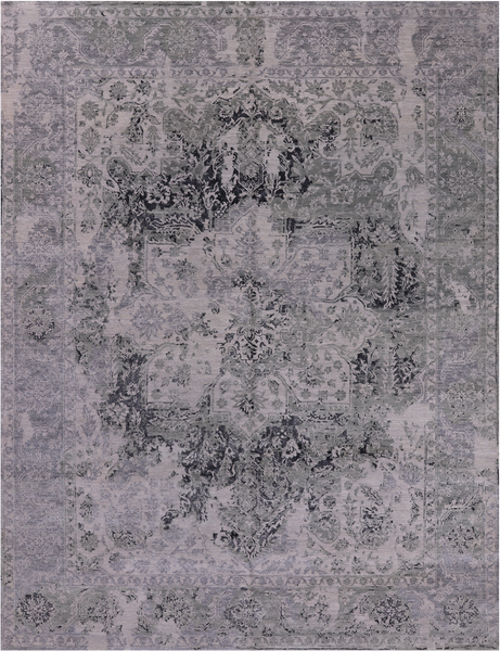 Grey Persian Fine Serapi Hand Knotted Wool & Silk Rug - 7' 11" X 10' 2"