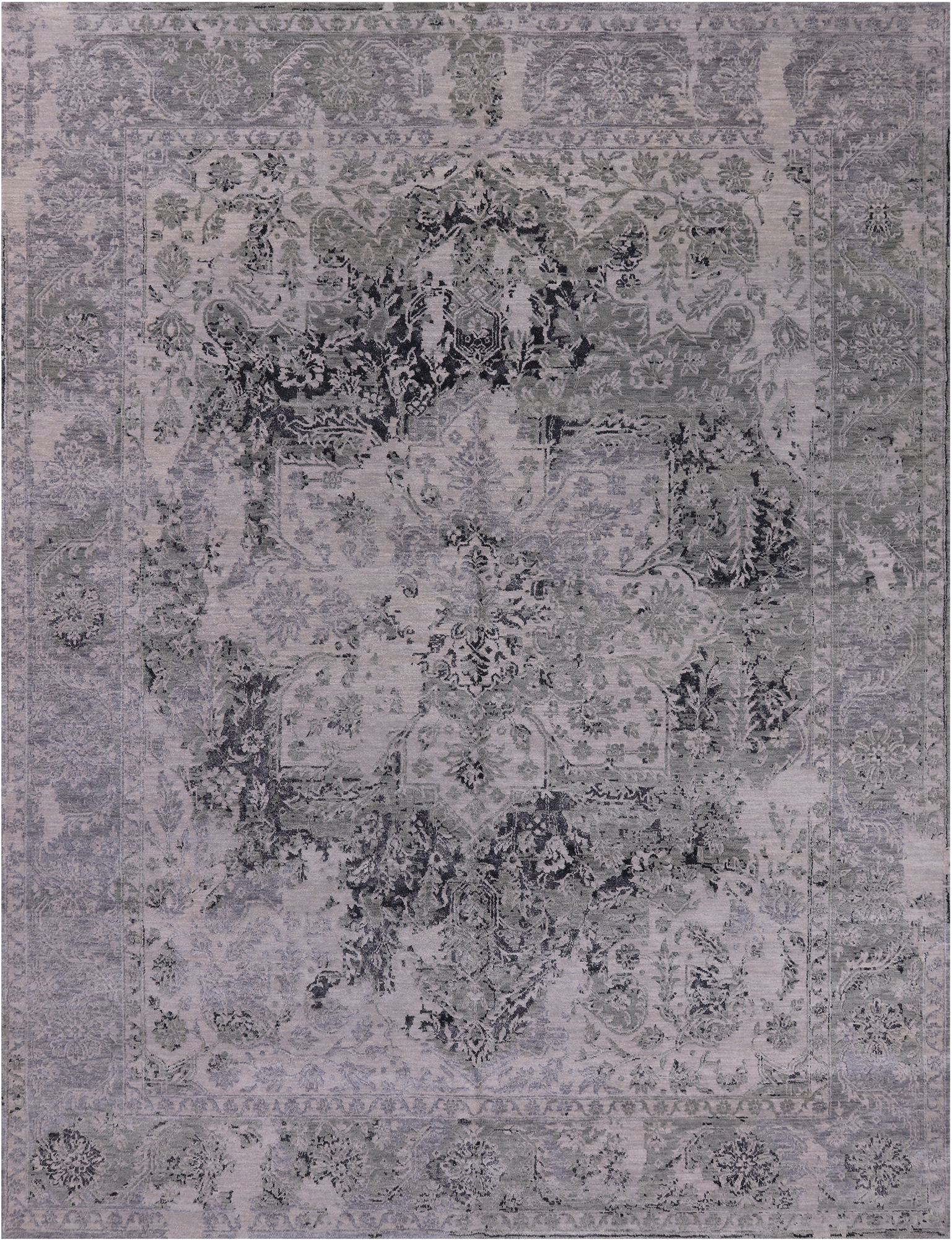Grey Persian Fine Serapi Hand Knotted Wool & Silk Rug - 7' 11" X 10' 2"