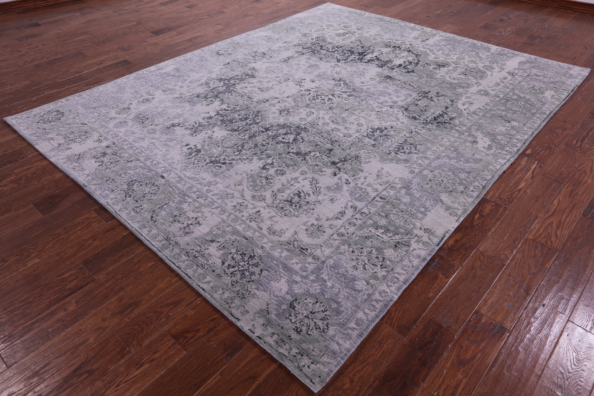 Grey Persian Fine Serapi Hand Knotted Wool & Silk Rug - 7' 11" X 10' 2" - Golden Nile