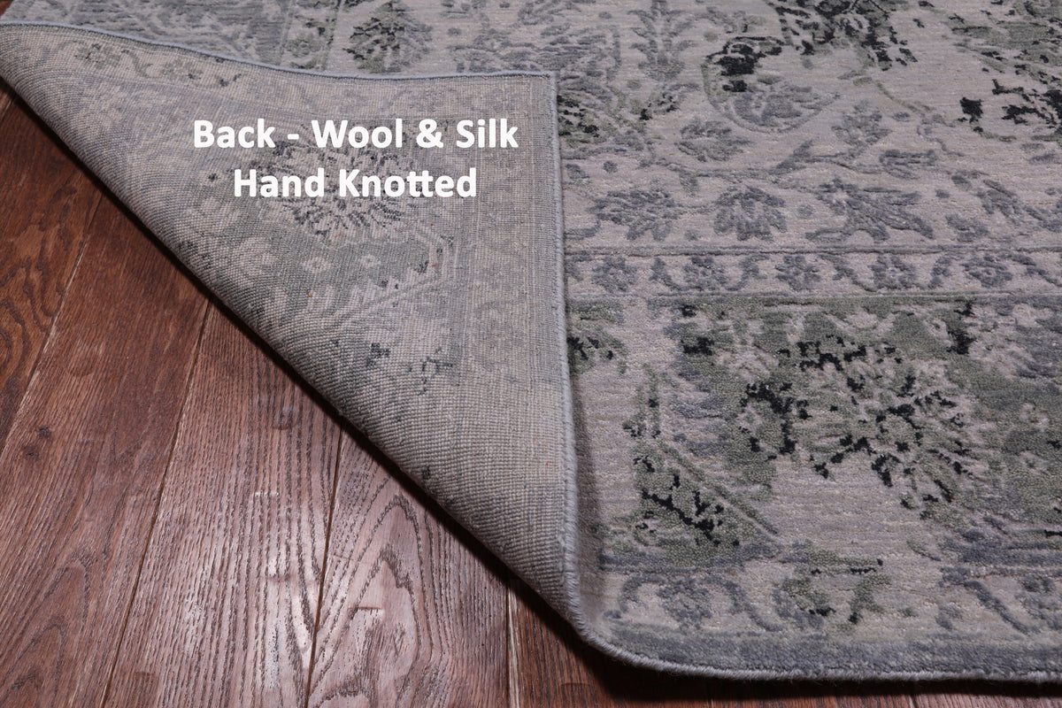 Grey Persian Fine Serapi Hand Knotted Wool & Silk Rug - 7' 11" X 10' 2"