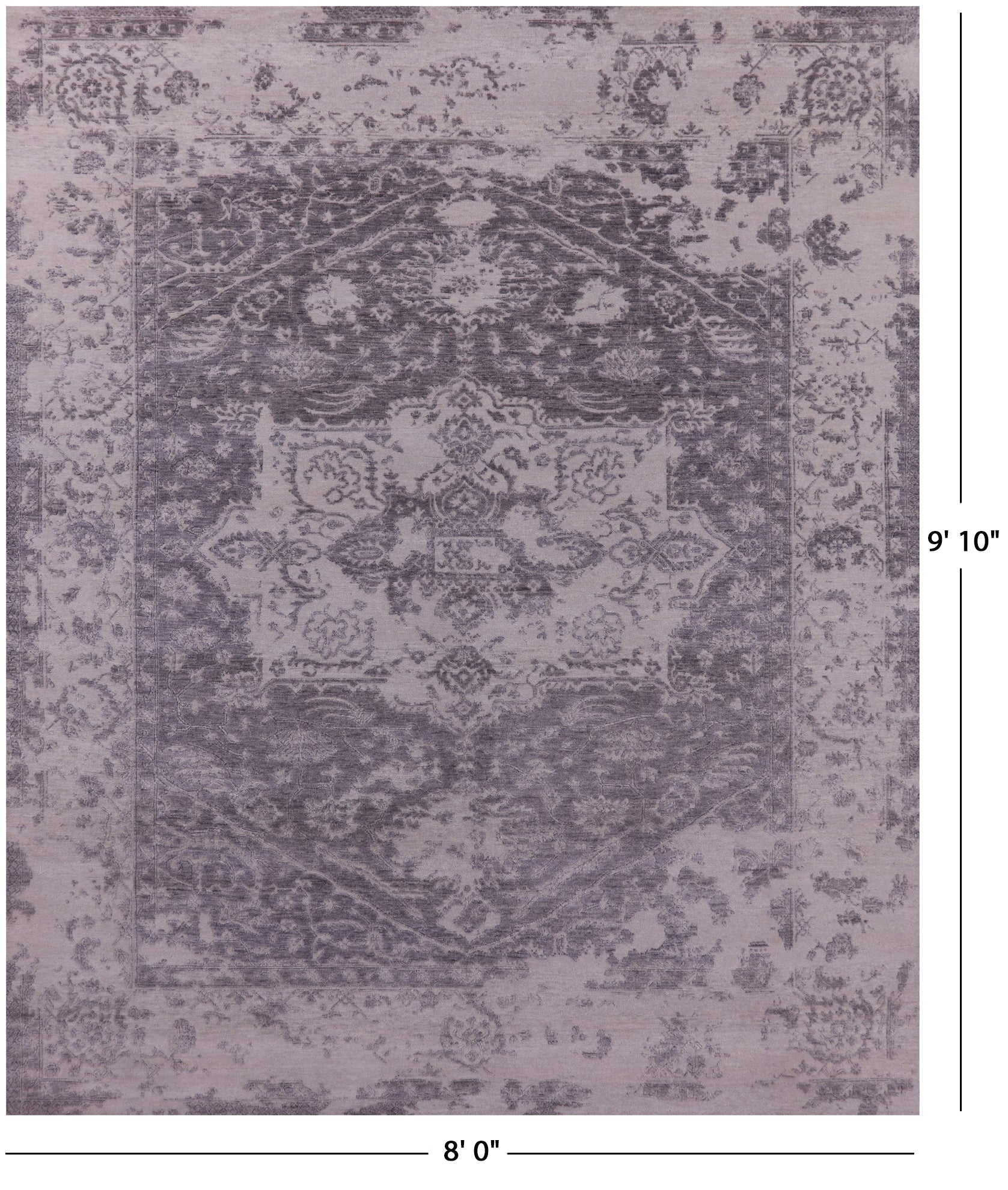 Grey Persian Fine Serapi Hand Knotted Wool Rug - 8' 0" X 9' 10" - Golden Nile
