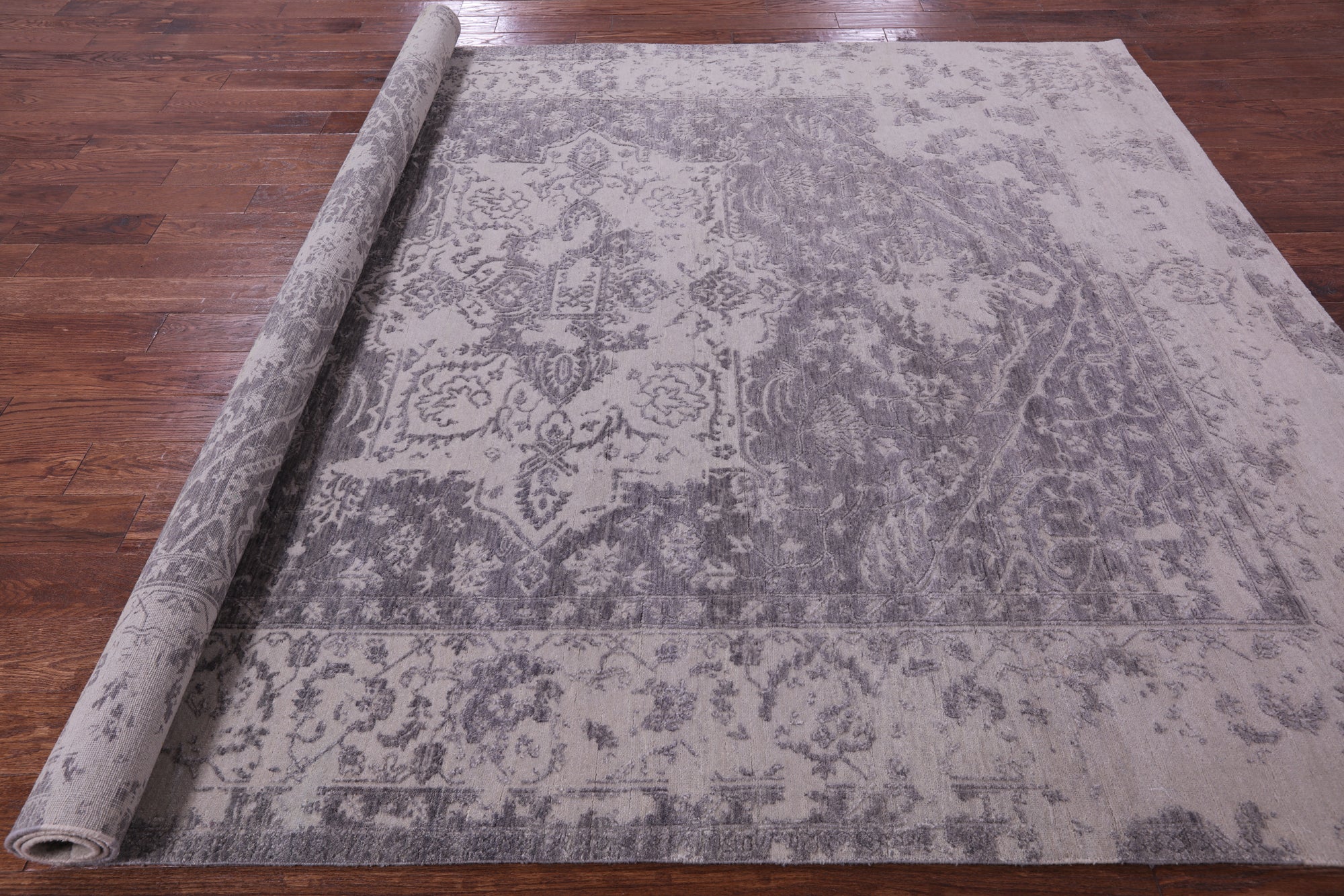 Grey Persian Fine Serapi Hand Knotted Wool Rug - 8' 0" X 9' 10" - Golden Nile