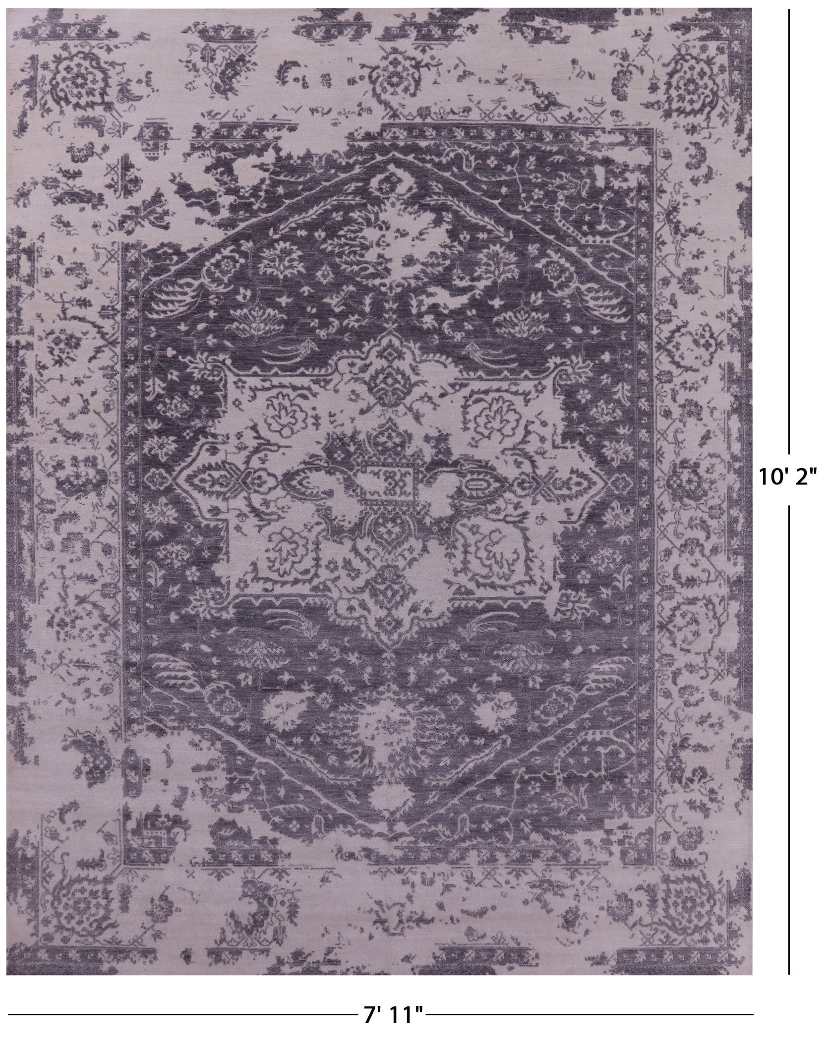Grey Persian Fine Serapi Hand Knotted Wool Rug - 7' 11" X 10' 2" - Golden Nile