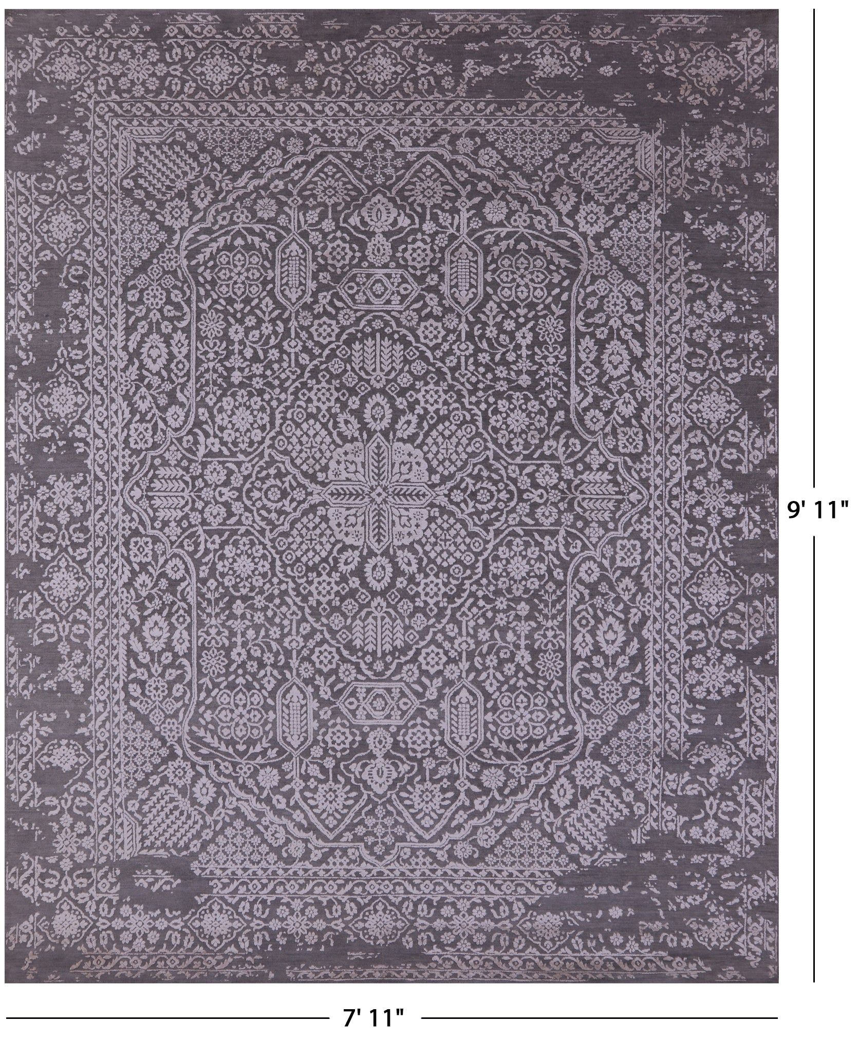 Grey Persian Tabriz Handmade Wool & Silk Rug - 7' 11" X 9' 11" - Golden Nile
