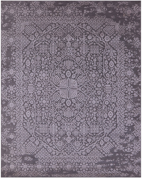 Grey Persian Tabriz Handmade Wool & Silk Rug - 7' 11" X 9' 11" - Golden Nile