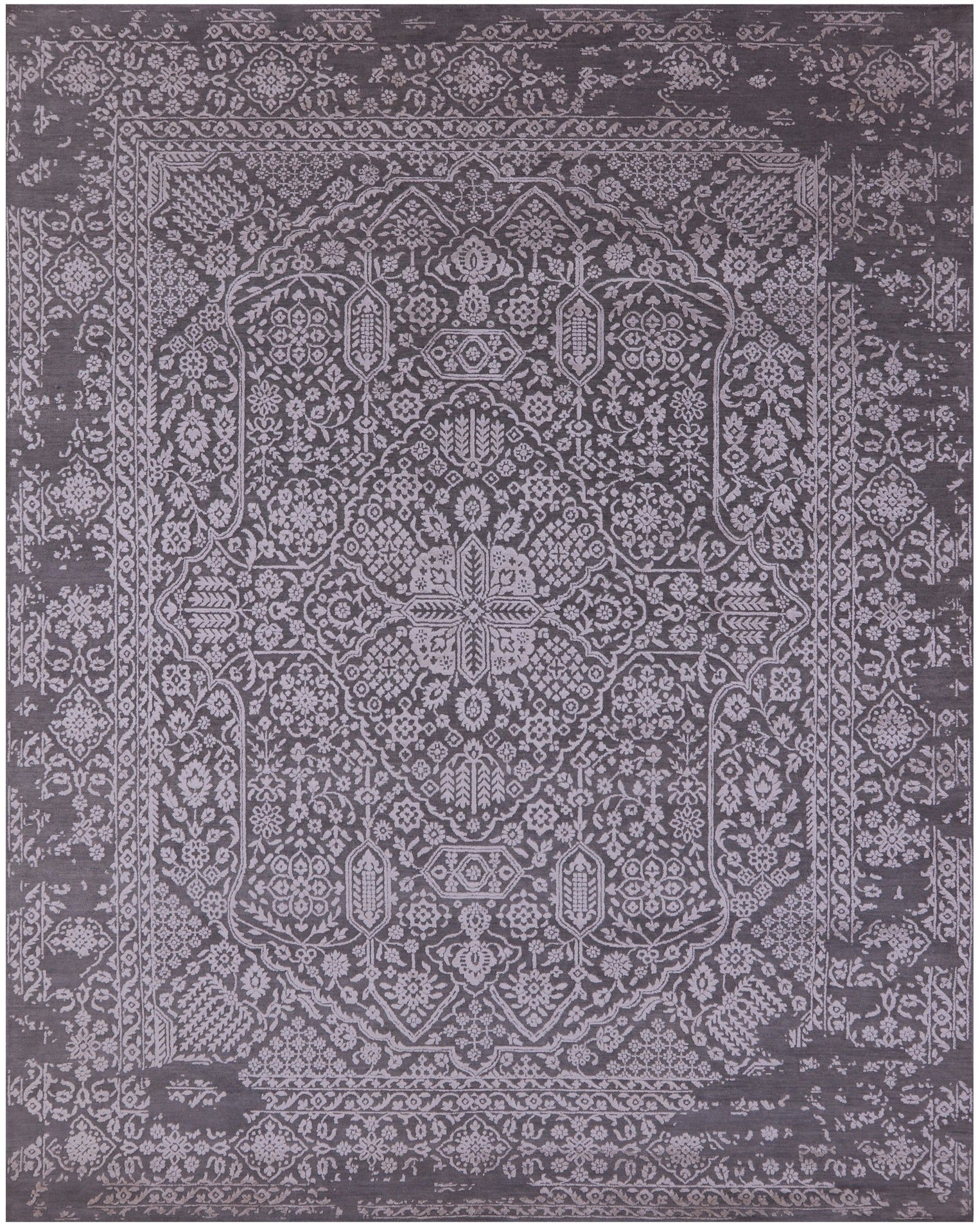 Grey Persian Tabriz Handmade Wool & Silk Rug - 7' 11" X 9' 11" - Golden Nile