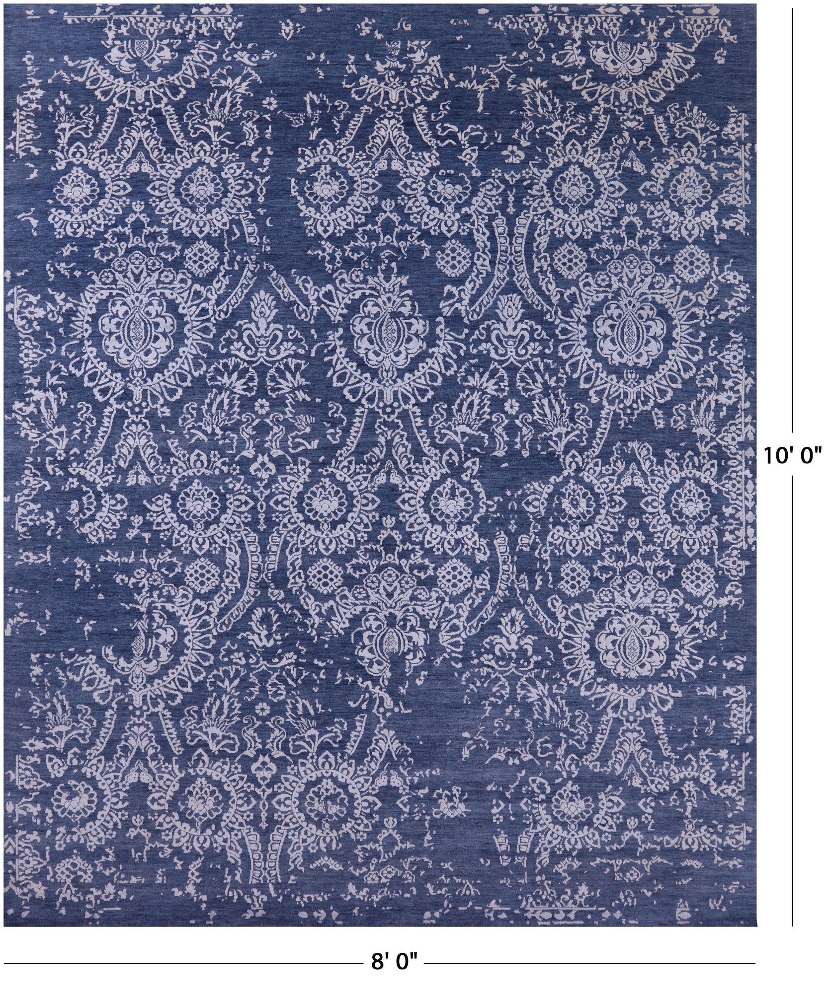 Blue Persian Tabriz Hand Knotted Wool & Silk Rug - 8' 0" X 10' 0" - Golden Nile