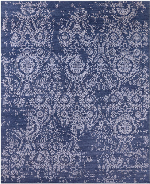Blue Persian Tabriz Hand Knotted Wool & Silk Rug - 8' 0" X 10' 0" - Golden Nile