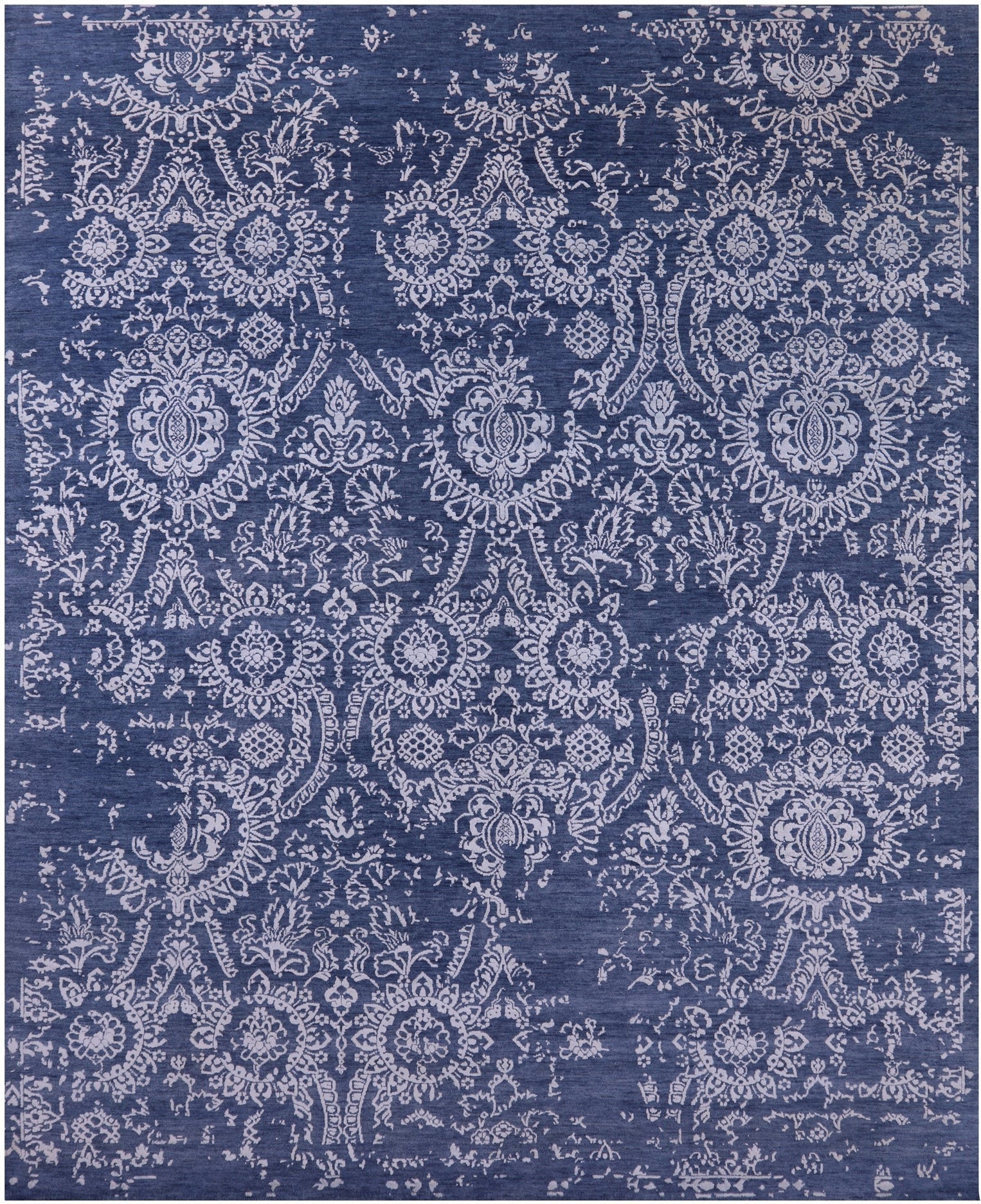 Blue Persian Tabriz Hand Knotted Wool & Silk Rug - 8' 0" X 10' 0" - Golden Nile