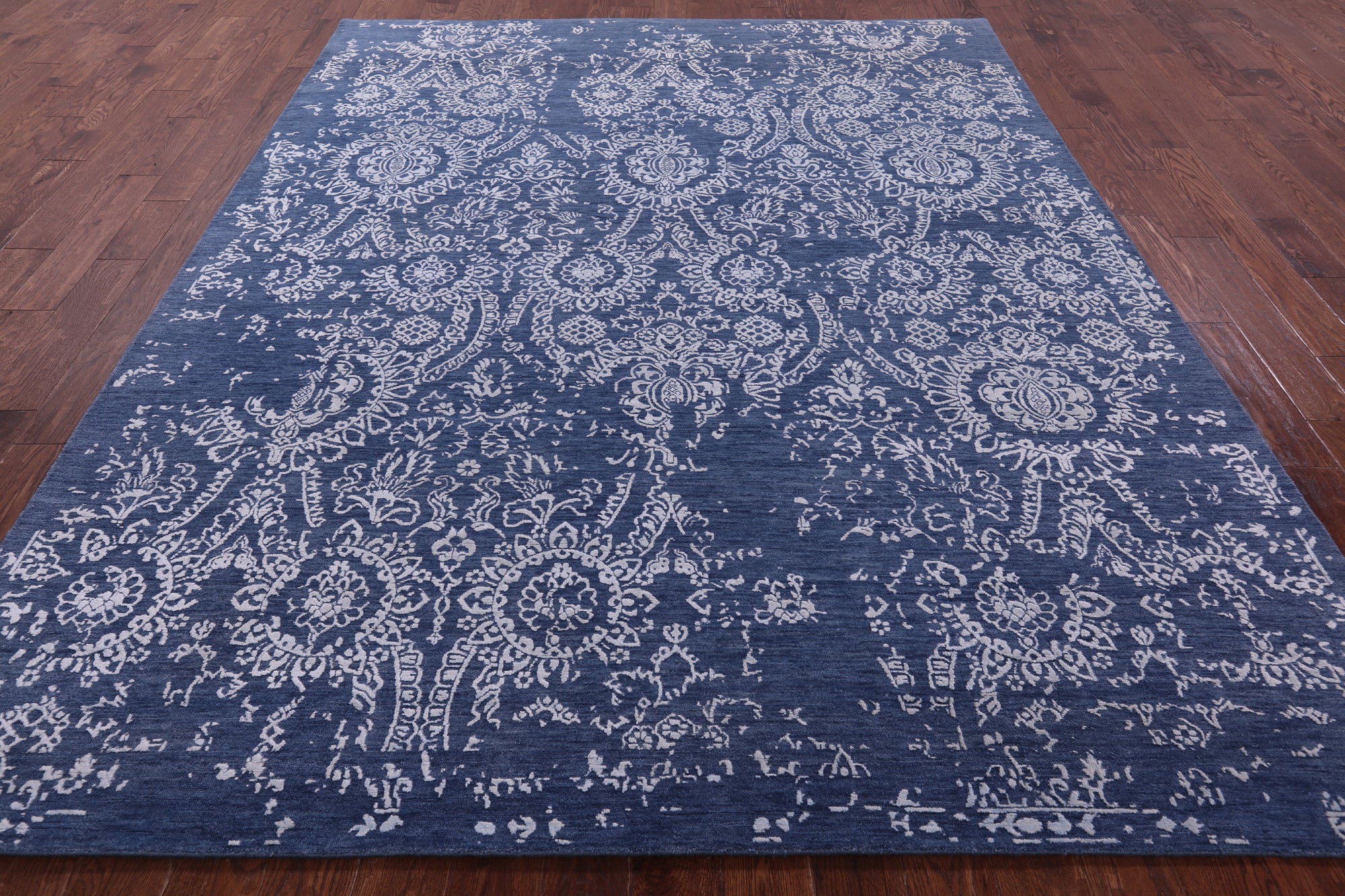 Blue Persian Tabriz Hand Knotted Wool & Silk Rug - 8' 0" X 10' 0" - Golden Nile