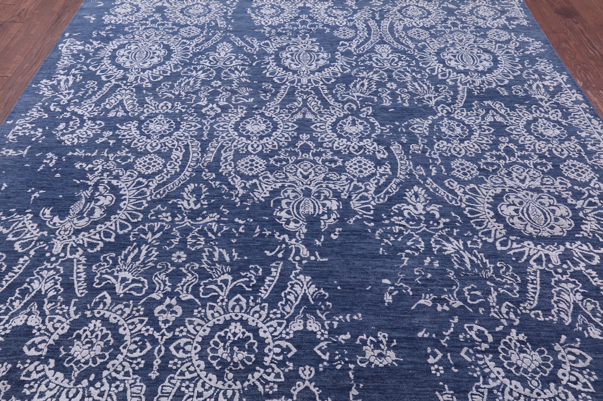 Blue Persian Tabriz Hand Knotted Wool & Silk Rug - 8' 0" X 10' 0" - Golden Nile