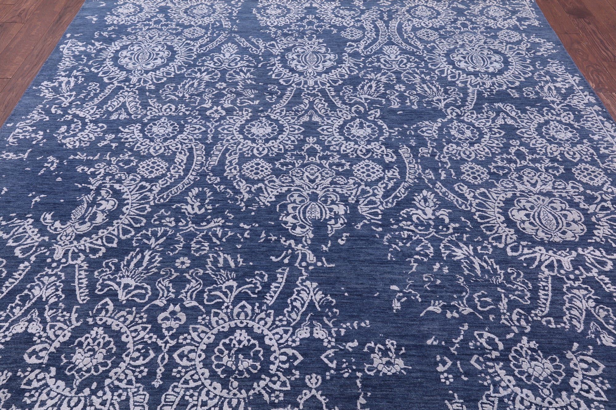 Blue Persian Tabriz Hand Knotted Wool & Silk Rug - 8' 0" X 10' 0" - Golden Nile